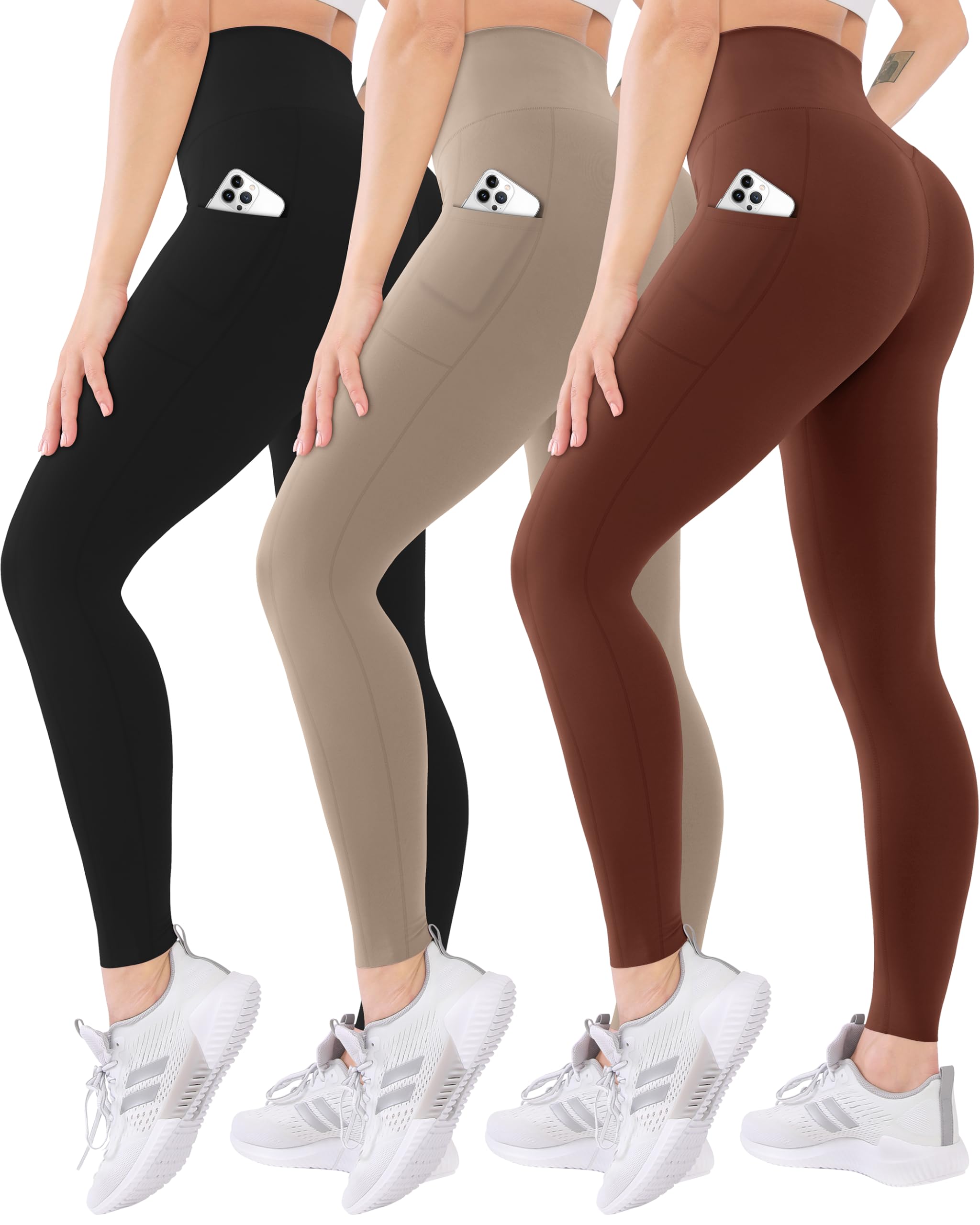 3 Pack High Waisted Leggings for Women with Pockets Soft Active Tummy Control Pants for Yoga Running & Daily Wear