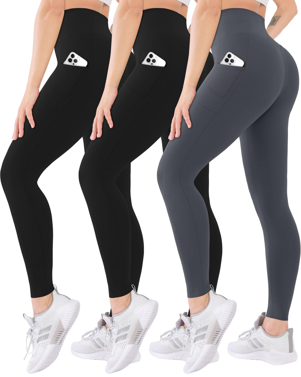 3 Pack High Waisted Leggings for Women with Pockets Soft Active Tummy Control Pants for Yoga Running & Daily Wear
