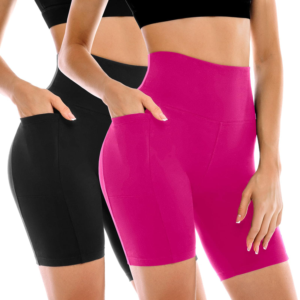 2 Pack Womens Biker Shorts with Pockets 6" | High Waisted, Tummy Control, Running, Gym, Workout, Yoga Shorts