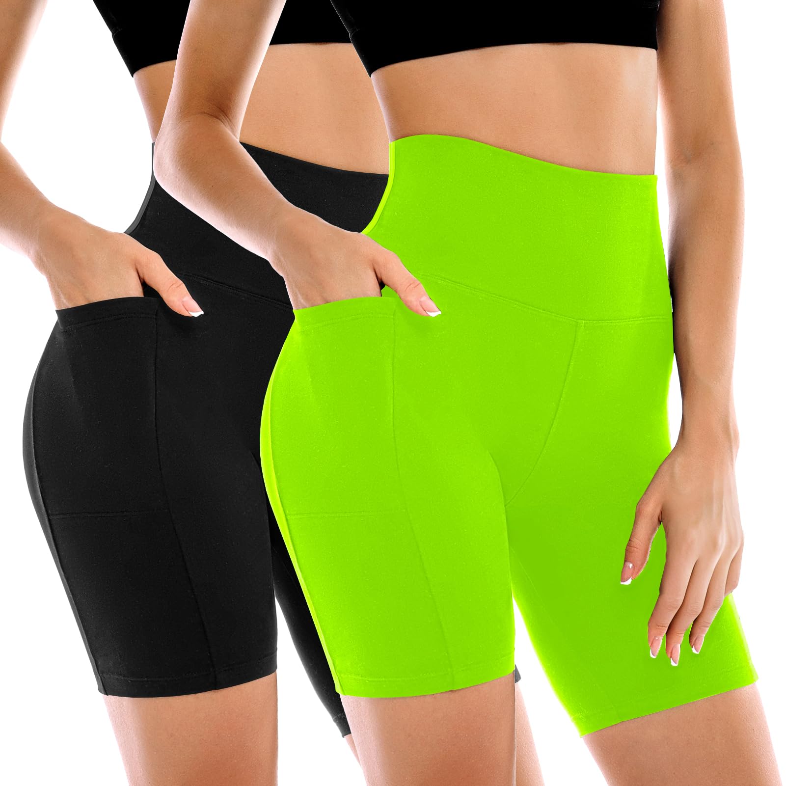 2 Pack Womens Biker Shorts with Pockets 6" | High Waisted, Tummy Control, Running, Gym, Workout, Yoga Shorts