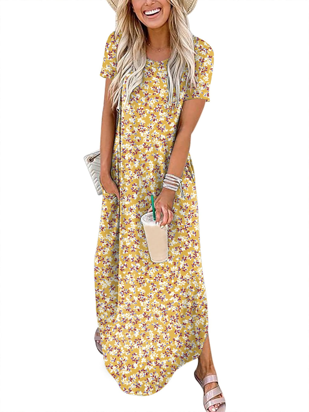 Womens Summer Maxi Dress Short Sleeve Casual Loose Long T Shirt Dresses Split Vacation Beach Sundress Travel Outfits