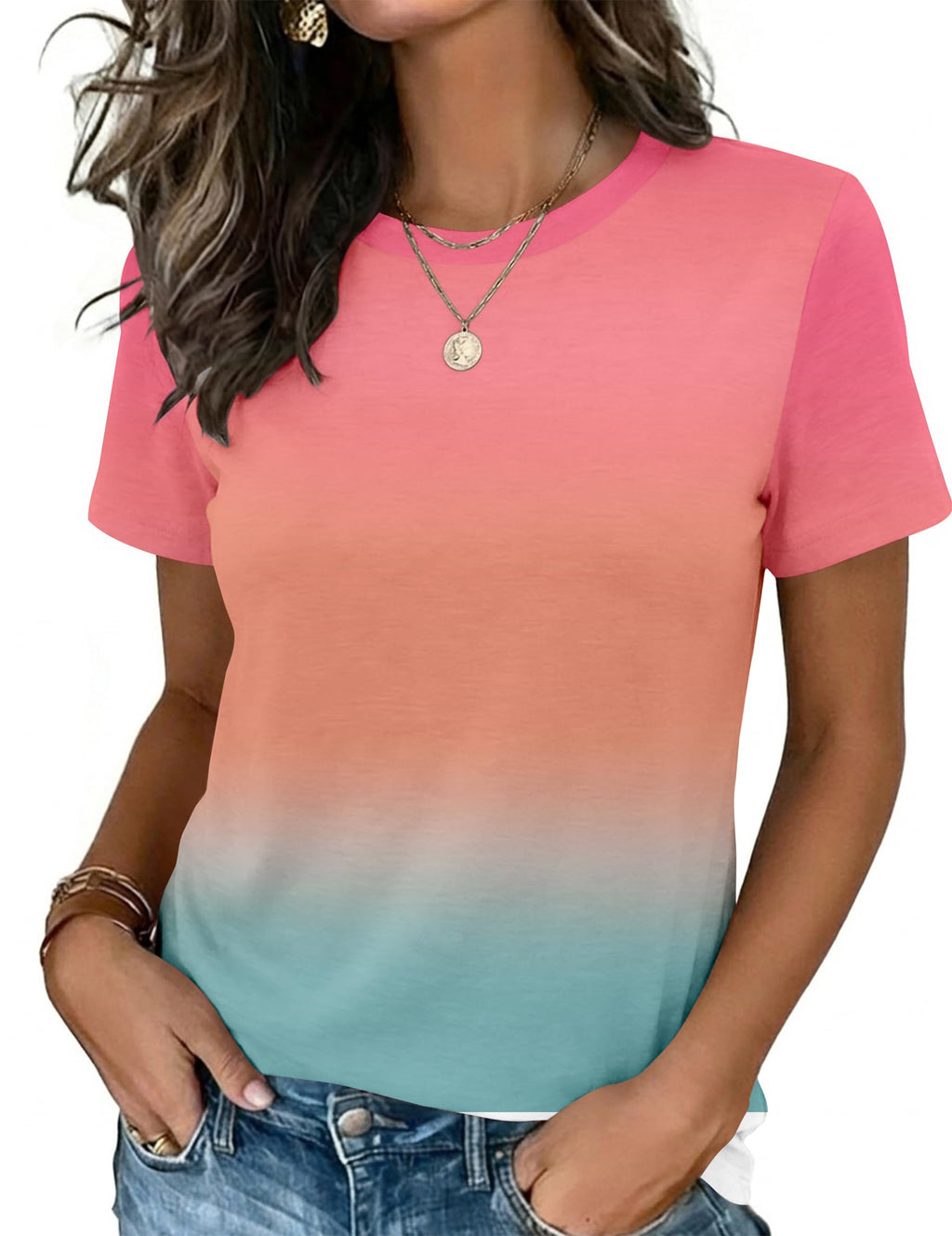 Womens Tshirt Short Sleeve Summer Tops Crewneck Casual Basic Tee Shirts Spring Clothes Trendy Outfit