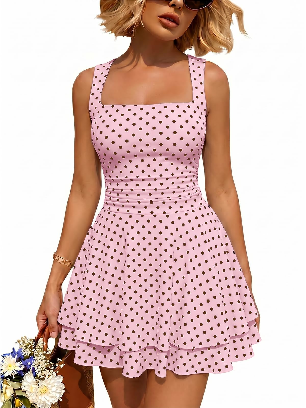 Women Mini Summer Party Homecoming Beach Vacation Sun Dresses | Birthday Square Neck Flowy Short Sundress, 2026 Cruise Outfits, Athletic Cute Clothes, Date Night Club Resort Wear