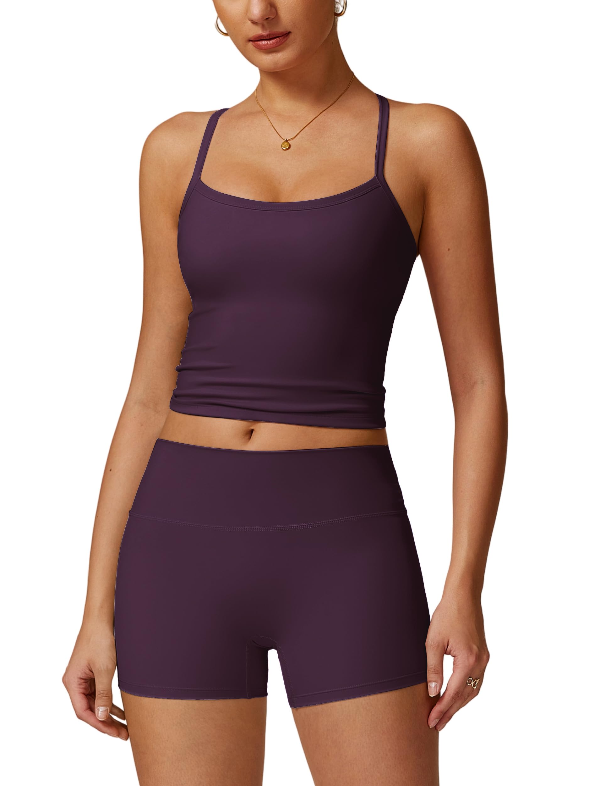 2 Pieces Workout Sets for Women, Cross Back Tank Top Matching High Waist Biker Shorts, Gym Yoga Pilates Outfits