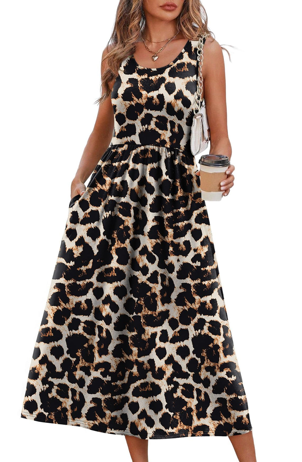 Summer Dresses for Women Flowy Casual Midi Dress Beach Vacation Sundresses with Pockets