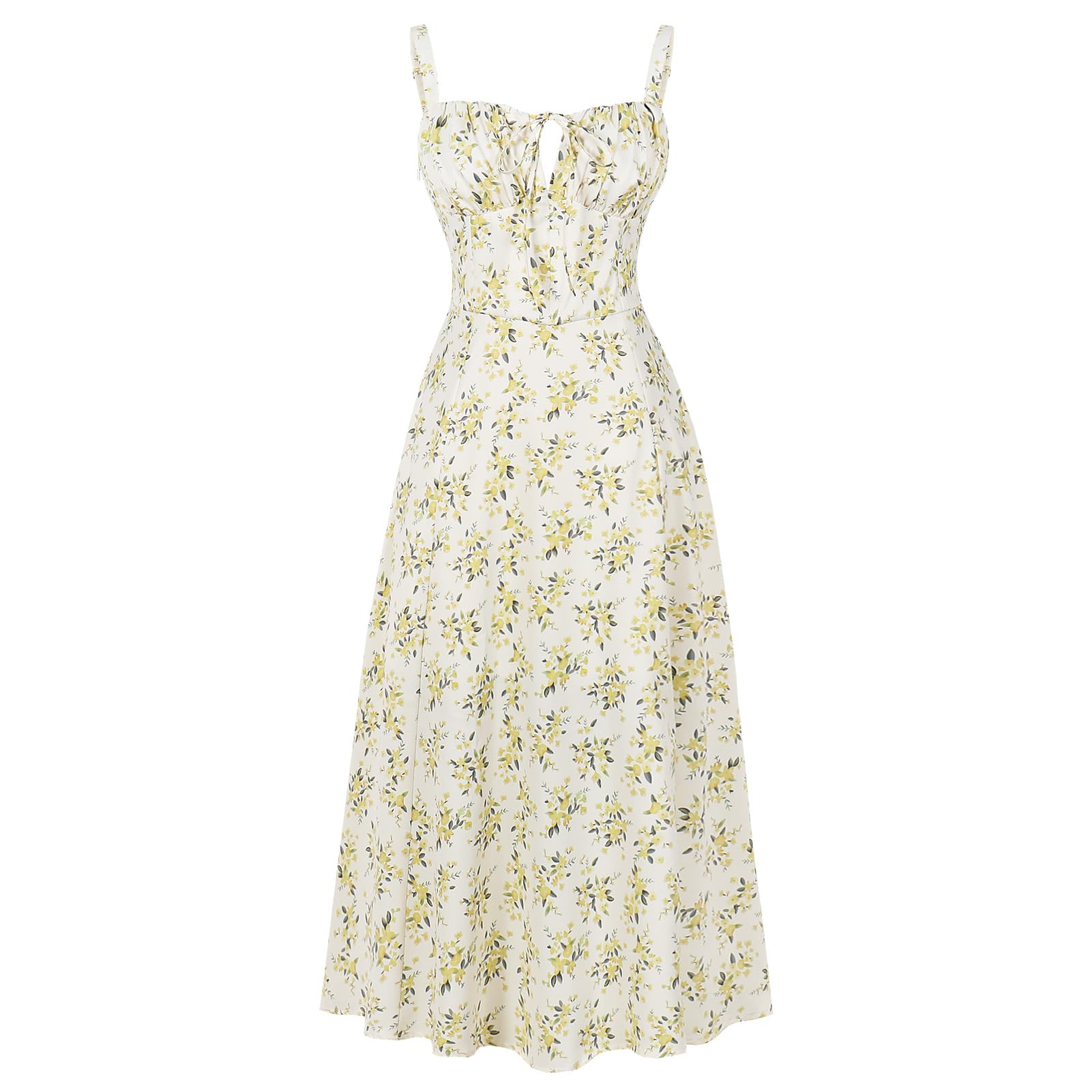 Women Floral Corset Dress Summer Dress 2026 Boho Flowy Slit Lace Up Midi Dresses Going Out A Line Casual Sundress
