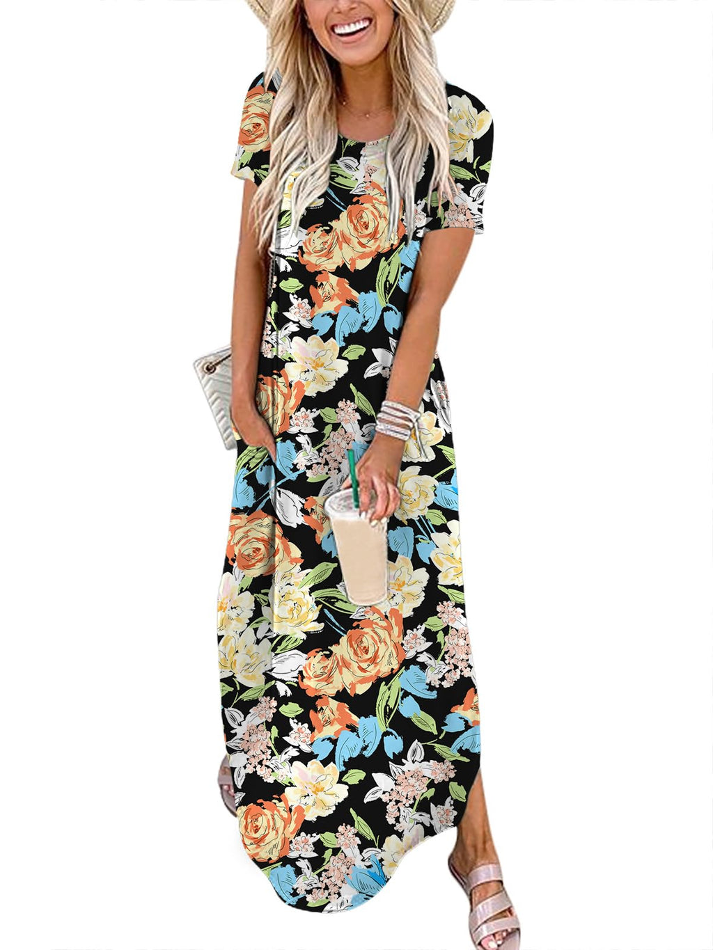 Womens Summer Maxi Dress Short Sleeve Casual Loose Long T Shirt Dresses Split Vacation Beach Sundress Travel Outfits