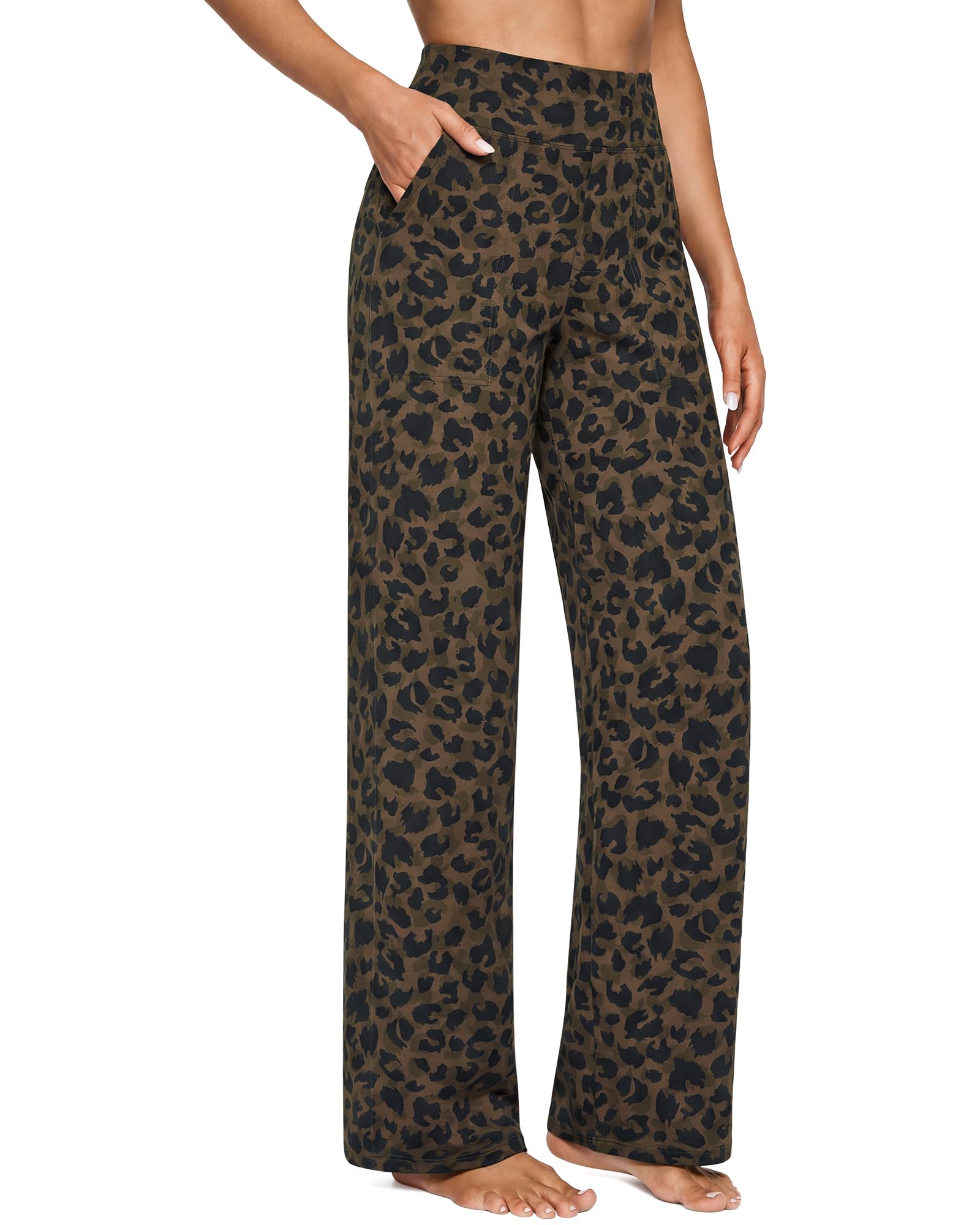 Yoga Pants for Women Wide Leg Pants with Pockets High Waisted | Moisture Wicking, Soft Comfortable Feel, 4-Way Stretch, Faux Fly, Faux Back Pockets, Yoga, Work & Casual Wear
