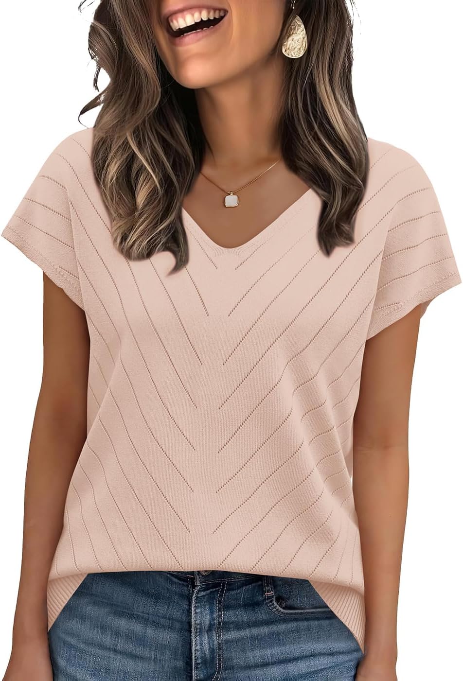 Short Sleeve Sweater for Women V Neck Trendy Summer Tops 2026 Beach Vacation Clothes Travel Business Casual Outfits