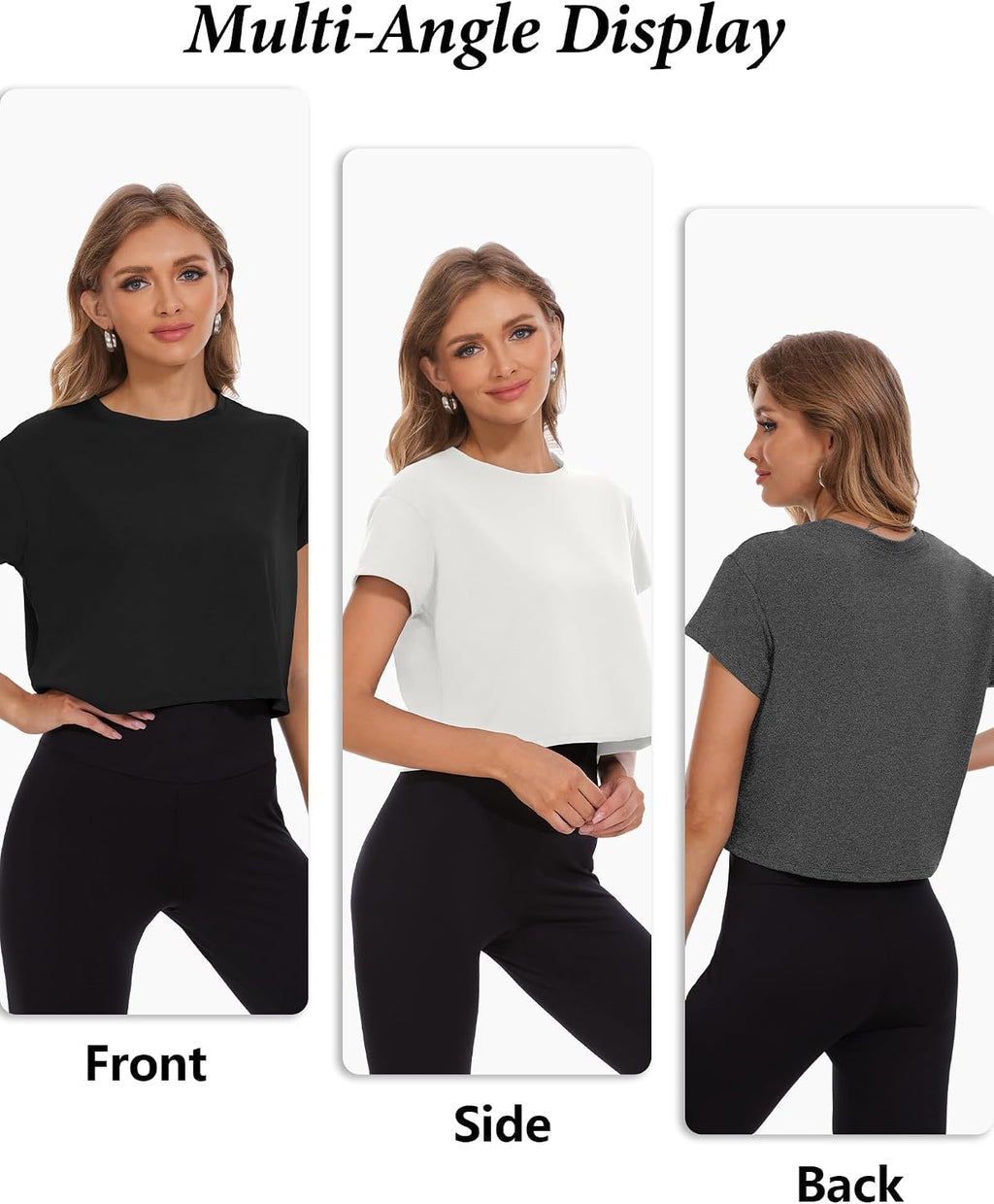 4/6 Pack Women's Crop Top Short Sleeve Athletic Workout Loose Fit | Sports, Exercise, Yoga, Running, Hiking, Gym, Boxy, Baggy, Casual, Tees, Activewear, Cropped, T-Shirts