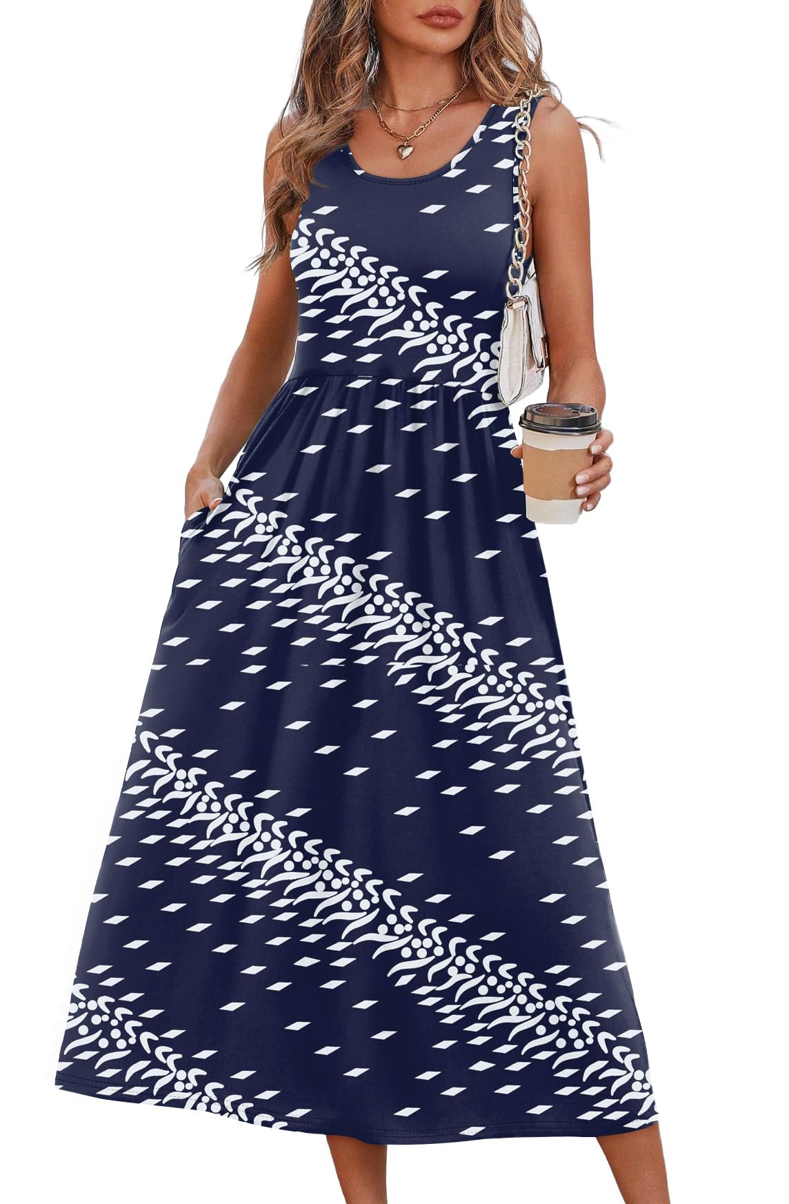 Summer Dresses for Women Flowy Casual Midi Dress Beach Vacation Sundresses with Pockets