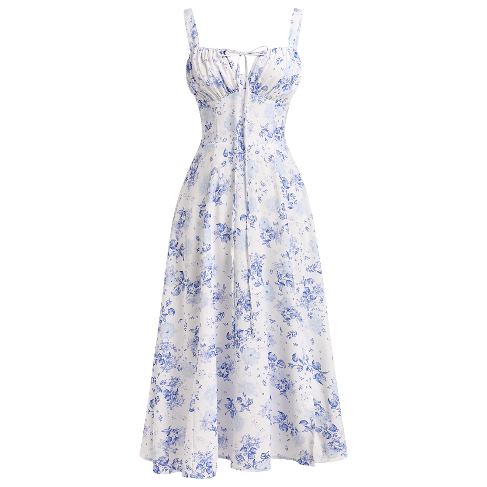 Women Floral Corset Dress Summer Dress 2026 Boho Flowy Slit Lace Up Midi Dresses Going Out A Line Casual Sundress
