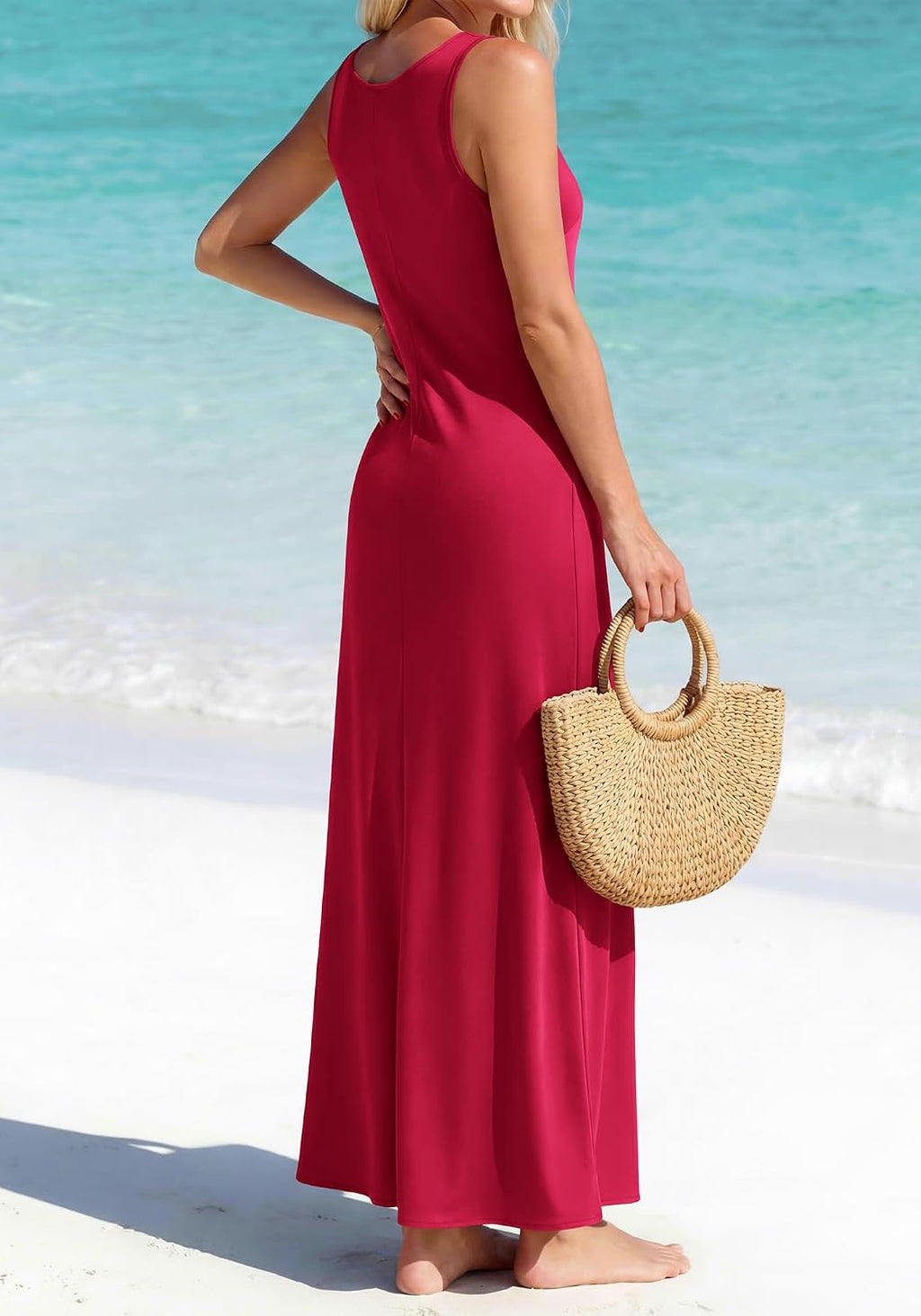 Womens Sleeveless Satin Summer Dresses | Scoop Neck, Lightweight, Loose Sundress, Beach Vacation Clothes, Elegant Cocktail, Party, Going Out Outfits, Fashion Clothing