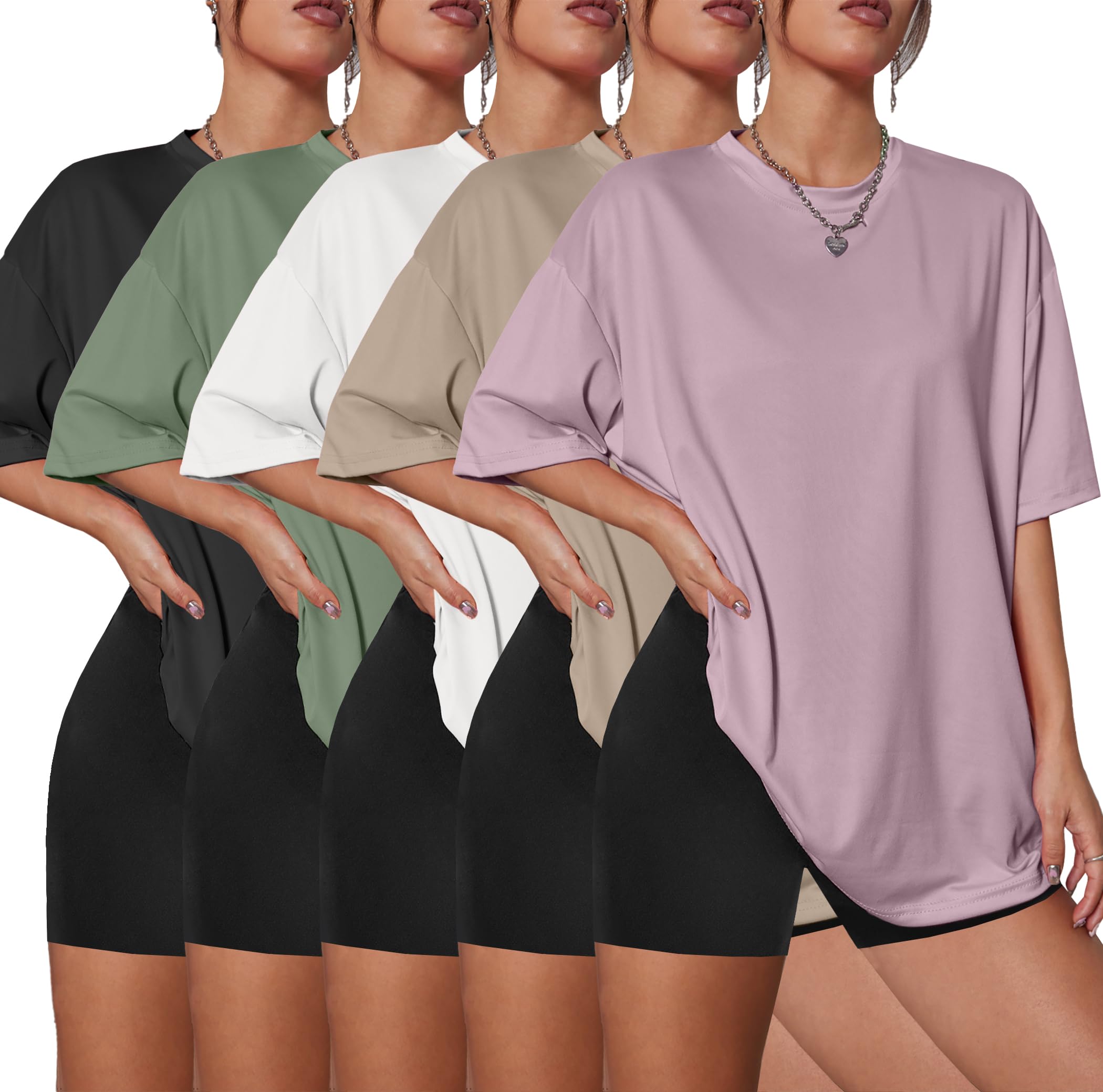 5 Pack Womens Oversized T Shirts Workout Short Sleeve Summer Tops | Loose fit plus size crew neck tee, Baggy, Casual daily summer wear