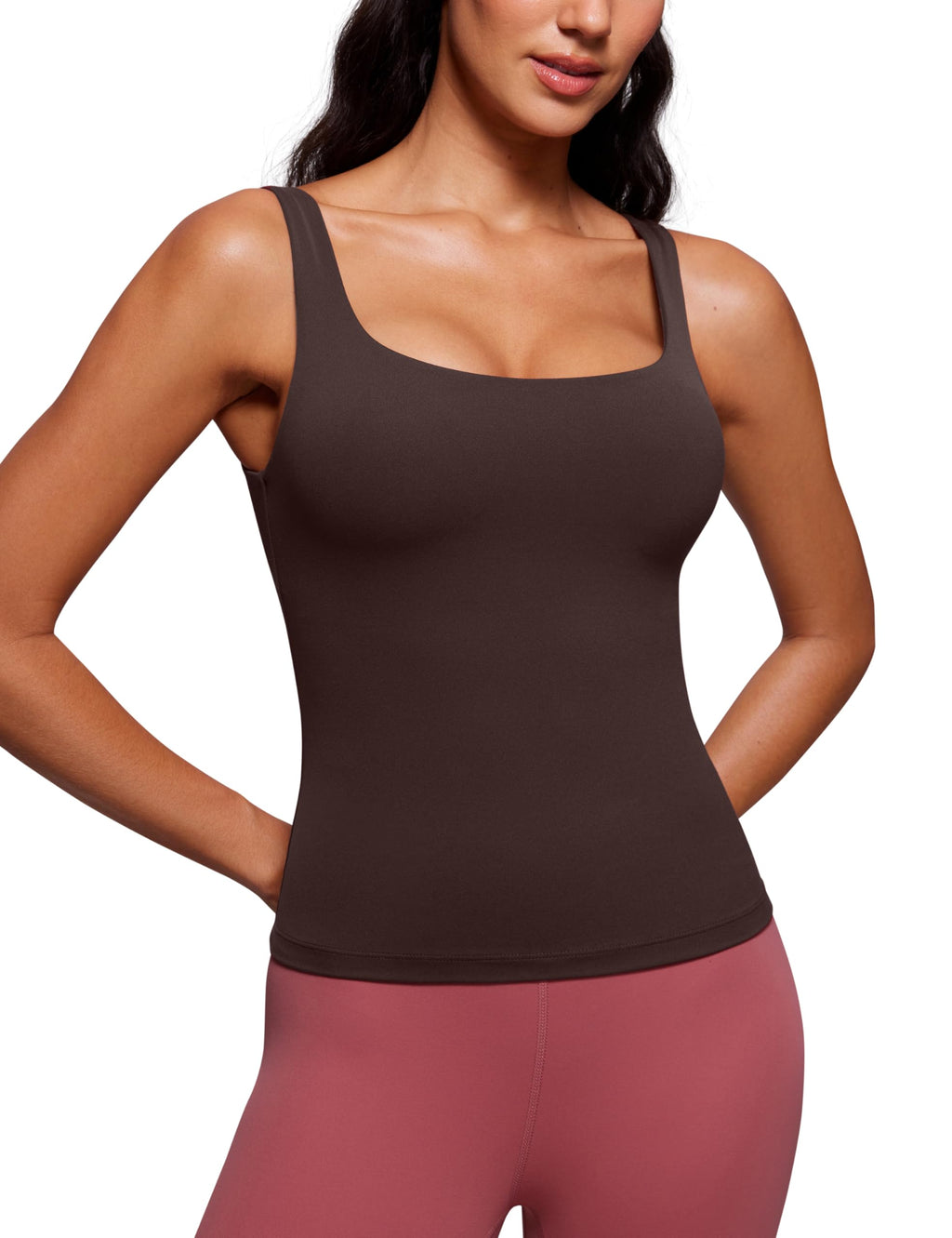 YOGA Scoop Neck Tank Tops | Light Support, Built in Bra, Removable Pads, Yoga, Extremely Soft, U Back, Wide Straps, for Women