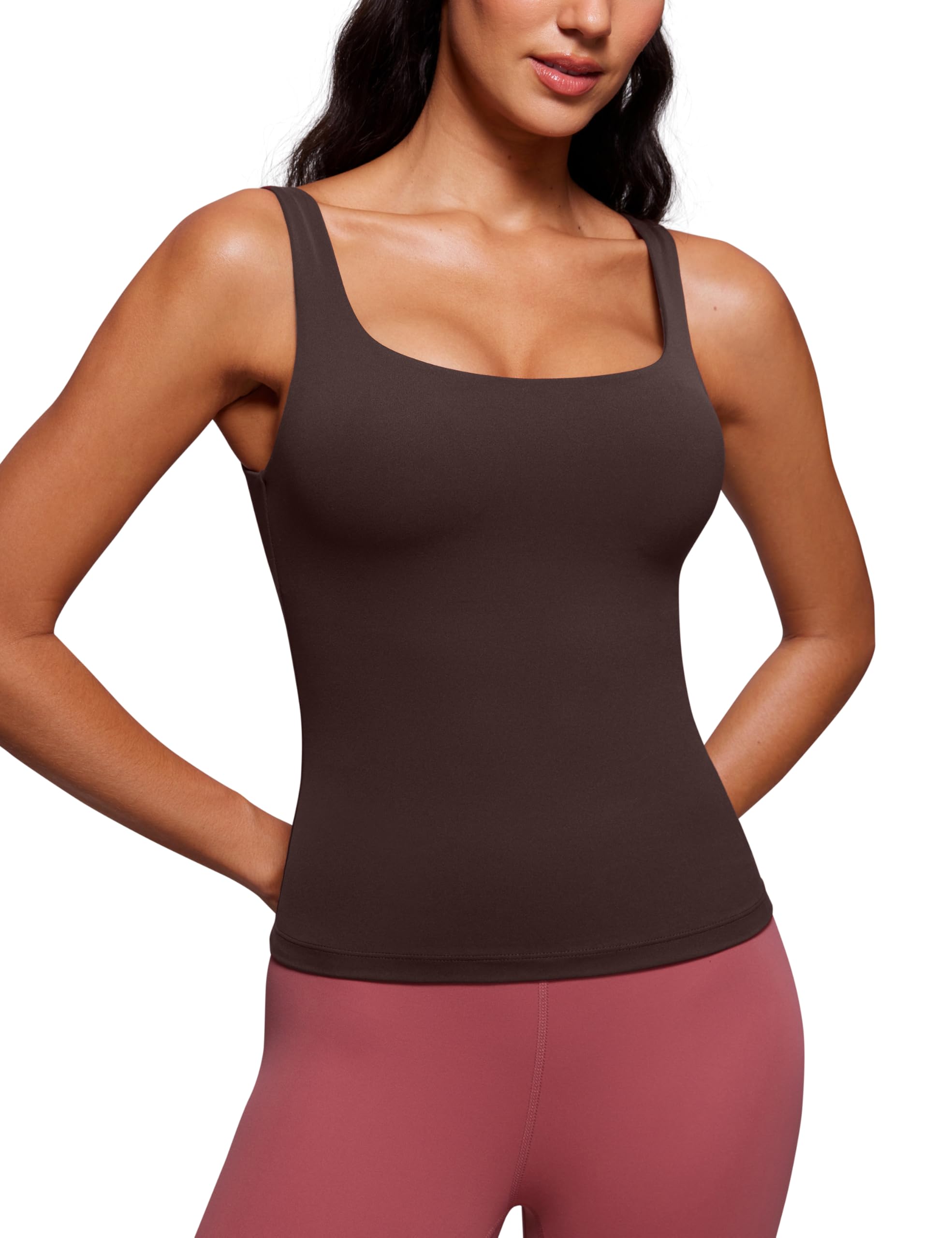 YOGA Scoop Neck Tank Tops | Light Support, Built in Bra, Removable Pads, Yoga, Extremely Soft, U Back, Wide Straps, for Women