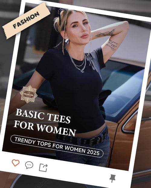 3 Pack Basic Tees for Women - Crew Neck Slim Fit Tight T Shirts Cute Y2K Trendy Crop Tops Clothes for Casual Summer