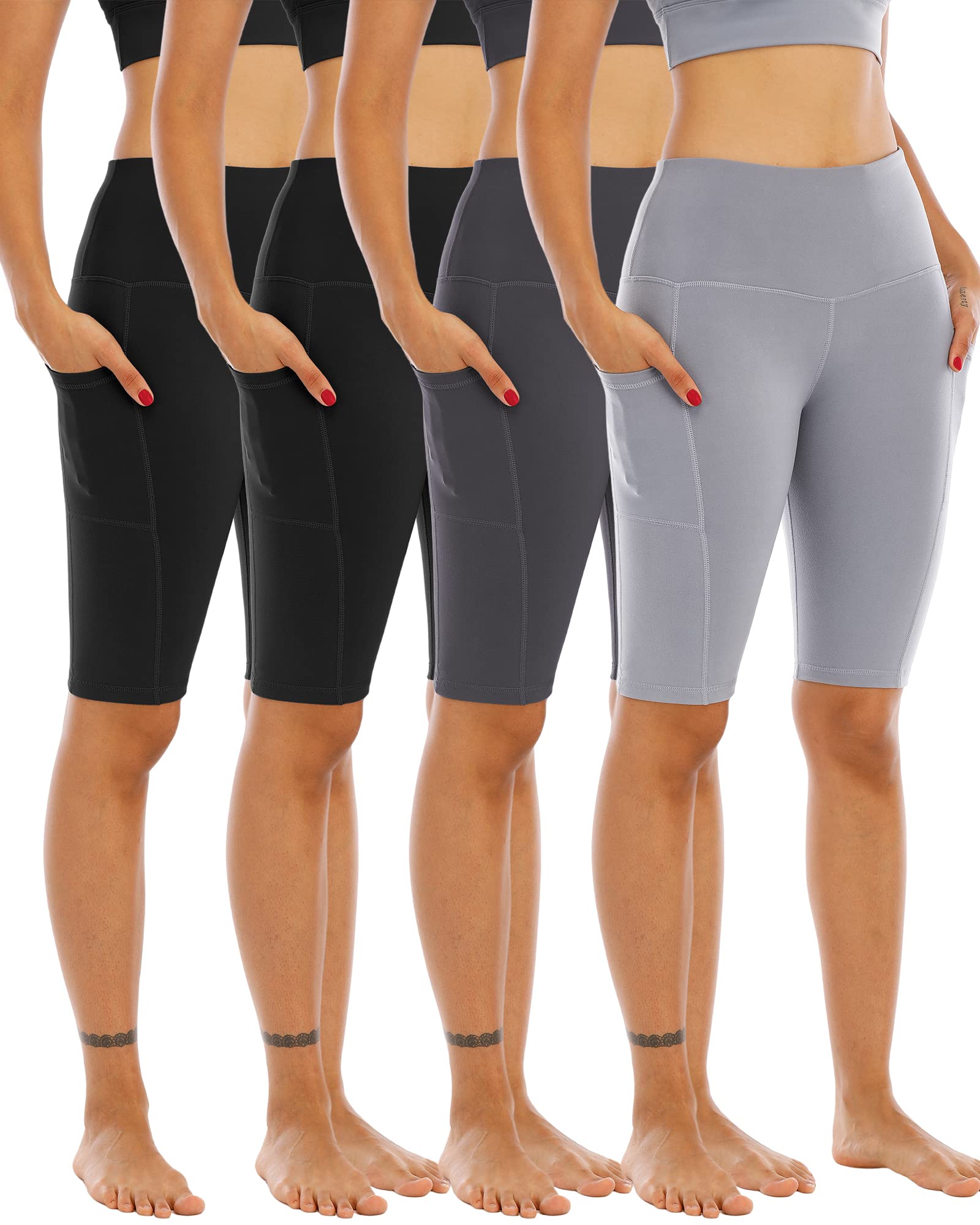 4 Pack Biker Yoga Shorts with Pockets for Women,High Waisted Athletic Running Workout Gym Shorts Tummy Control