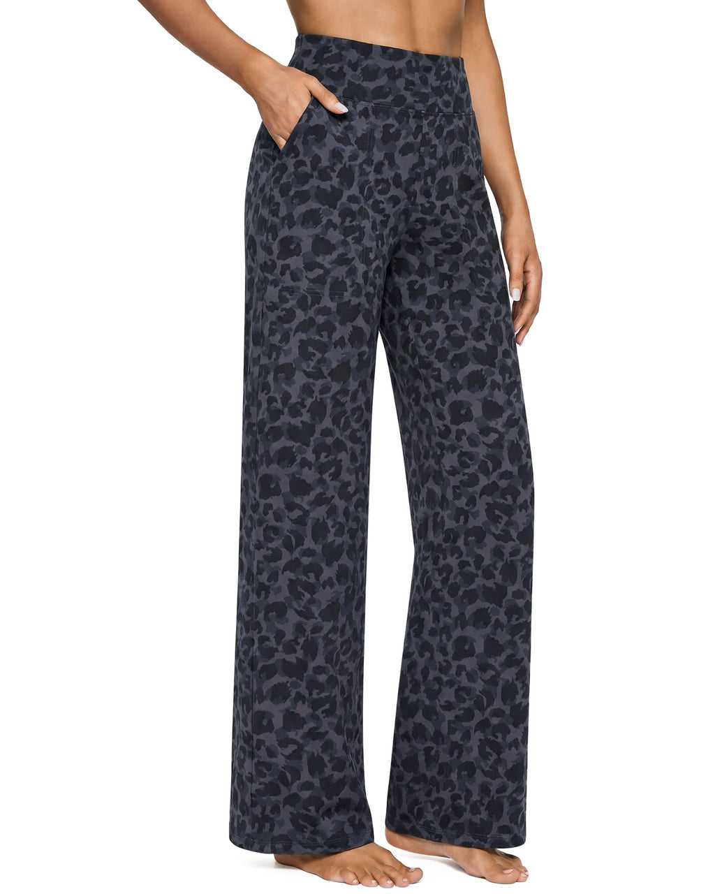 Yoga Pants for Women Wide Leg Pants with Pockets High Waisted | Moisture Wicking, Soft Comfortable Feel, 4-Way Stretch, Faux Fly, Faux Back Pockets, Yoga, Work & Casual Wear