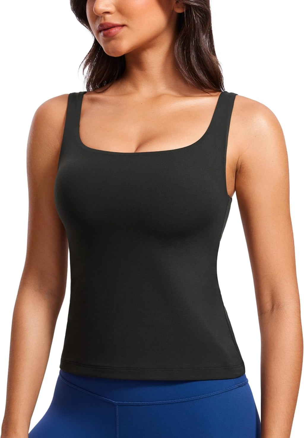 YOGA Scoop Neck Tank Tops | Light Support, Built in Bra, Removable Pads, Yoga, Extremely Soft, U Back, Wide Straps, for Women
