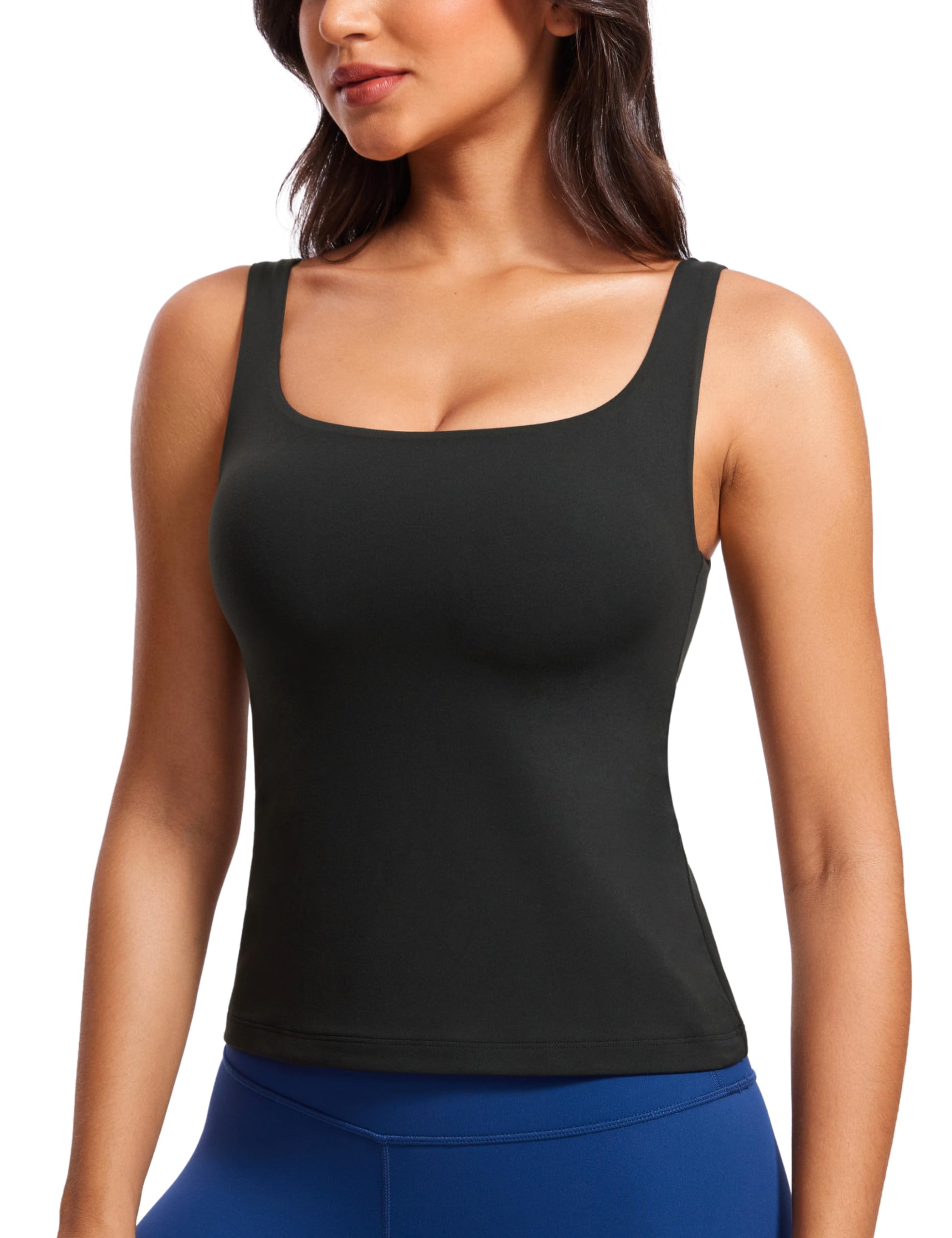 YOGA Scoop Neck Tank Tops | Light Support, Built in Bra, Removable Pads, Yoga, Extremely Soft, U Back, Wide Straps, for Women