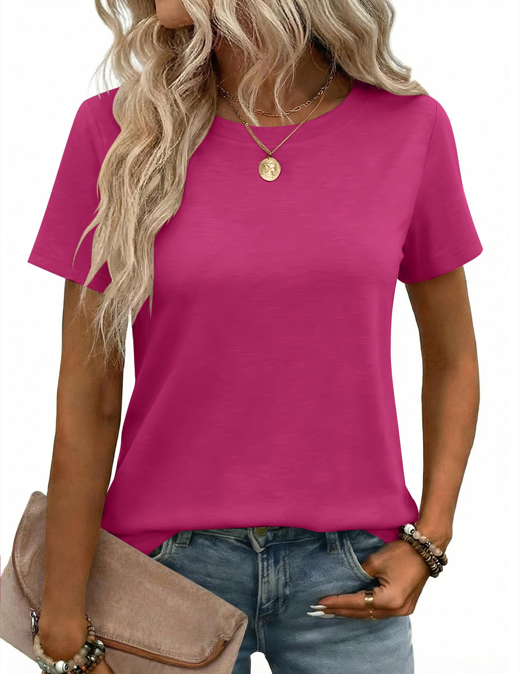 Womens Tshirt Short Sleeve Summer Tops Crewneck Casual Basic Tee Shirts Spring Clothes Trendy Outfit