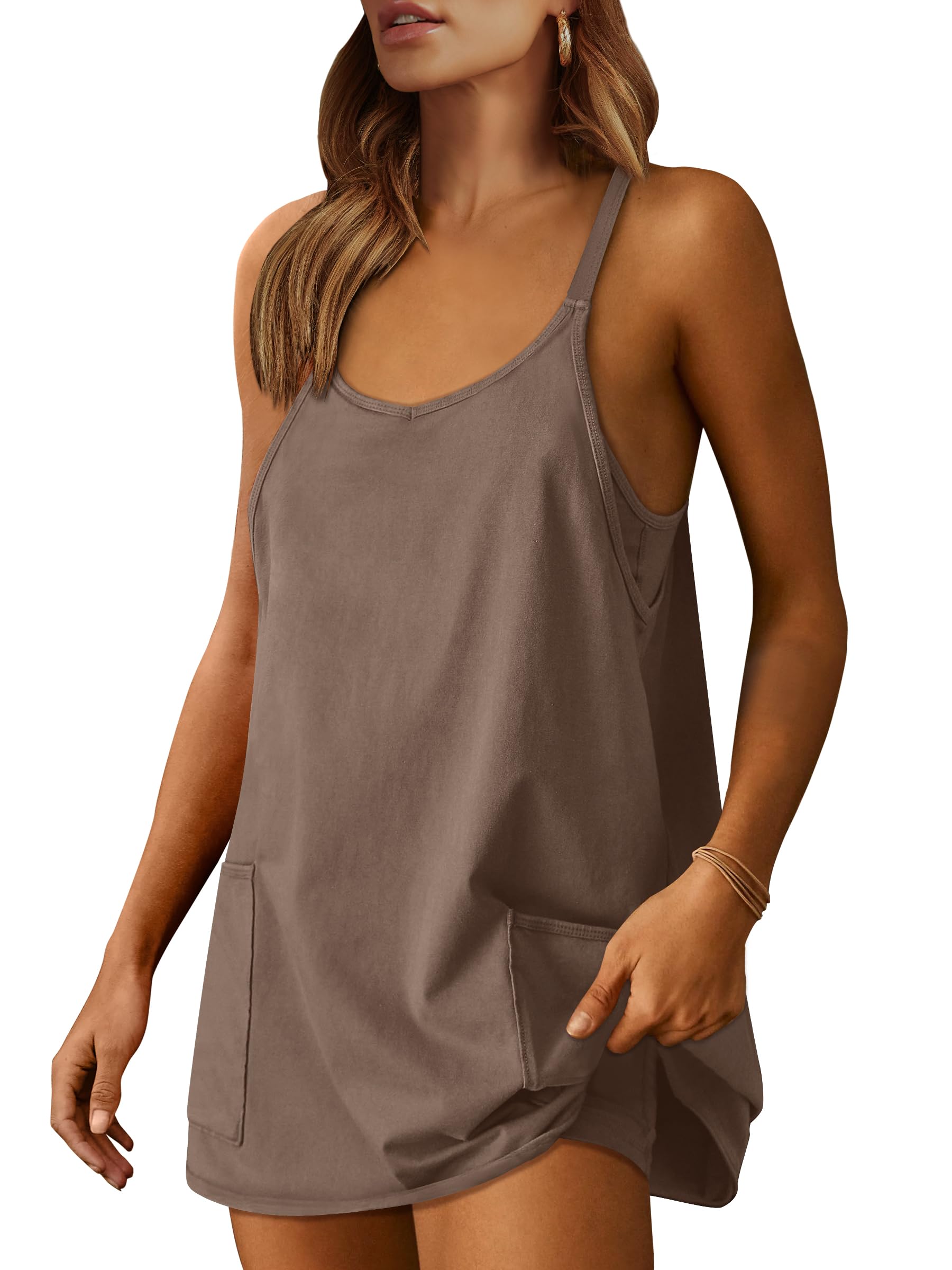 Women Athletic Dress Summer Tennis Workout Active Sports Mini Romper Dress Built in Shorts Travel Vacation Clothes
