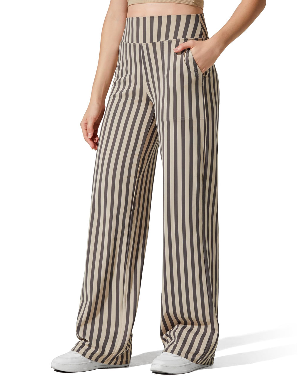 Yoga Pants for Women Wide Leg Pants with Pockets High Waisted | Moisture Wicking, Soft Comfortable Feel, 4-Way Stretch, Faux Fly, Faux Back Pockets, Yoga, Work & Casual Wear
