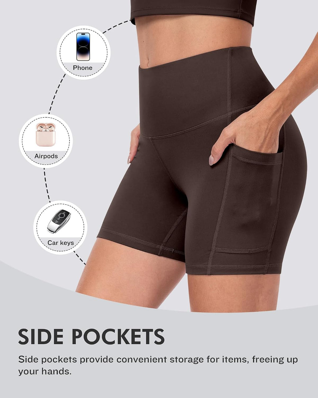 6 Packs Womens Biker Shorts with Pocket, 5 Inch High Waisted Tummy Control Spandex Yoga Workout Shorts