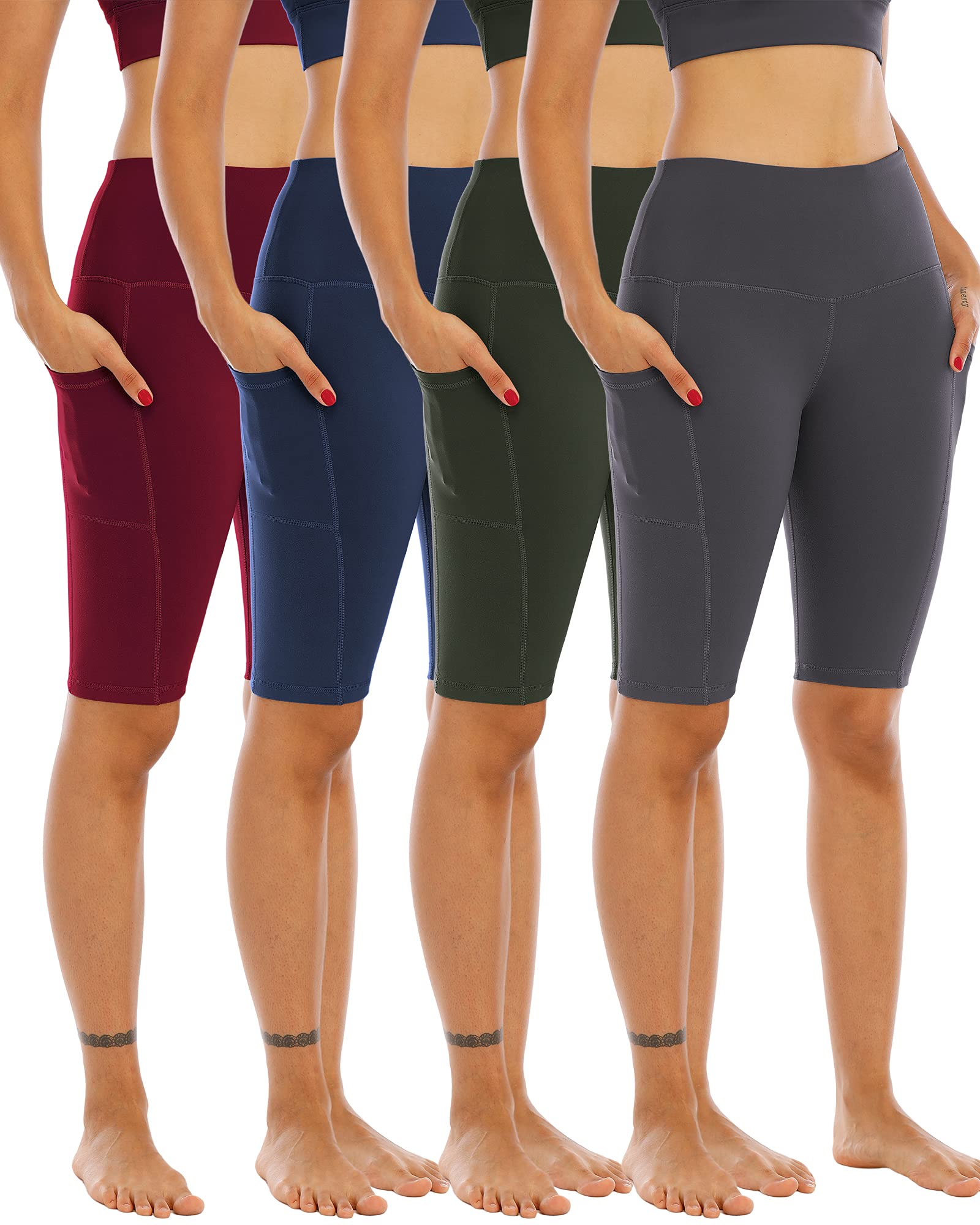 4 Pack Biker Yoga Shorts with Pockets for Women,High Waisted Athletic Running Workout Gym Shorts Tummy Control