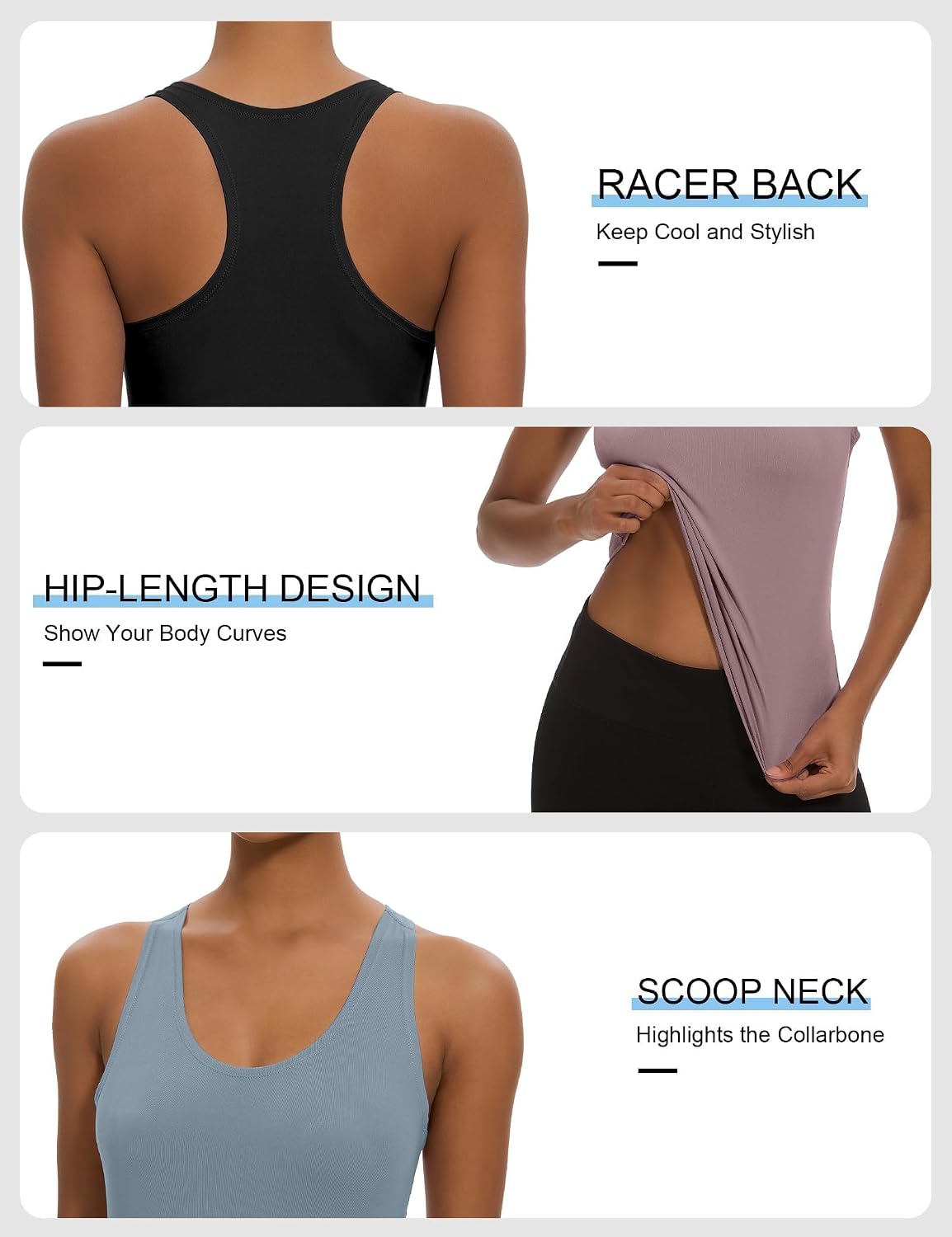 5 Pack Women's Workout Racerback Tank Tops No Built-in Bra | Fitted, Spandex, Yoga, Active, Exercise, Athletic, Running, Gym, Sports, Crop, Tops, for Women