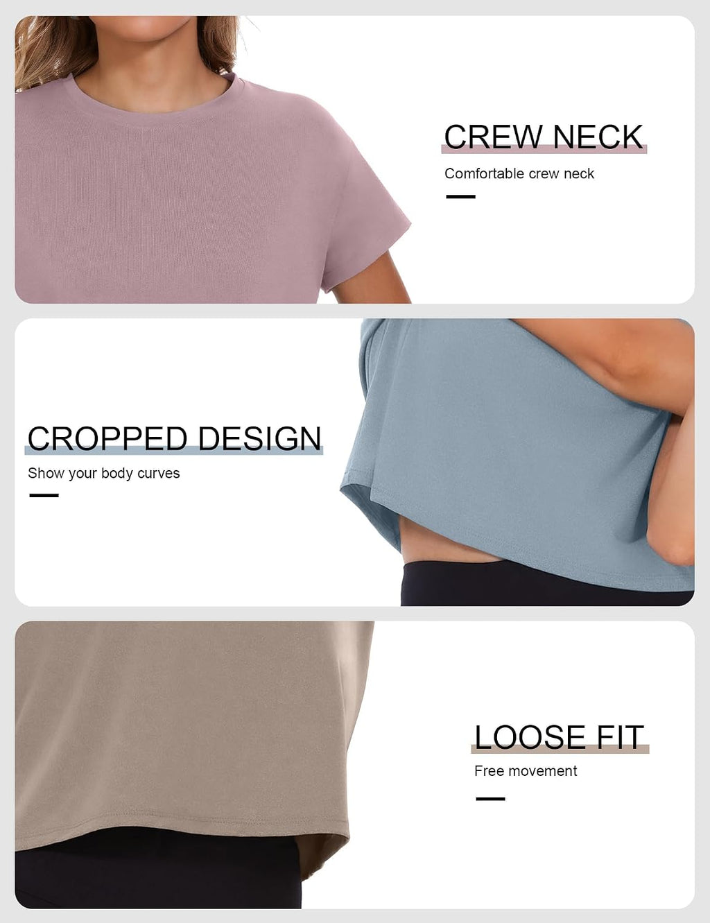4/6 Pack Women's Crop Top Short Sleeve Athletic Workout Loose Fit | Sports, Exercise, Yoga, Running, Hiking, Gym, Boxy, Baggy, Casual, Tees, Activewear, Cropped, T-Shirts