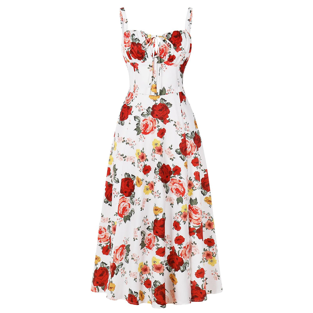 Women Floral Corset Dress Summer Dress 2026 Boho Flowy Slit Lace Up Midi Dresses Going Out A Line Casual Sundress