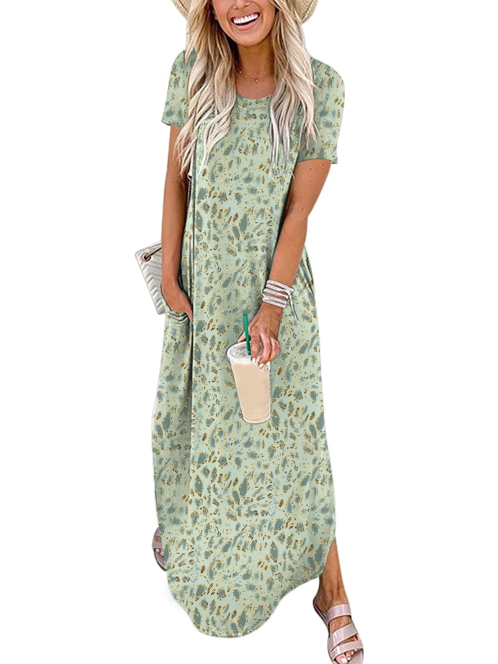 Womens Summer Maxi Dress Short Sleeve Casual Loose Long T Shirt Dresses Split Vacation Beach Sundress Travel Outfits