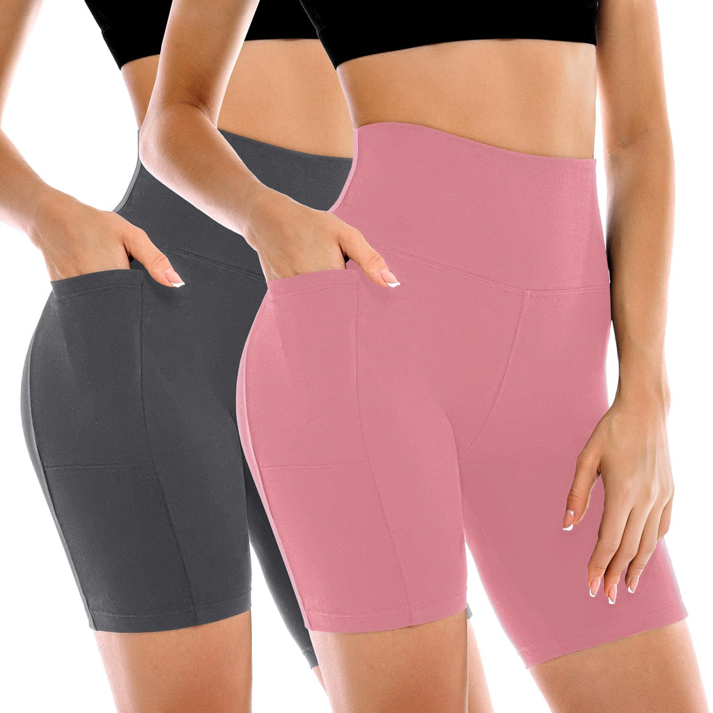 2 Pack Womens Biker Shorts with Pockets 6" | High Waisted, Tummy Control, Running, Gym, Workout, Yoga Shorts