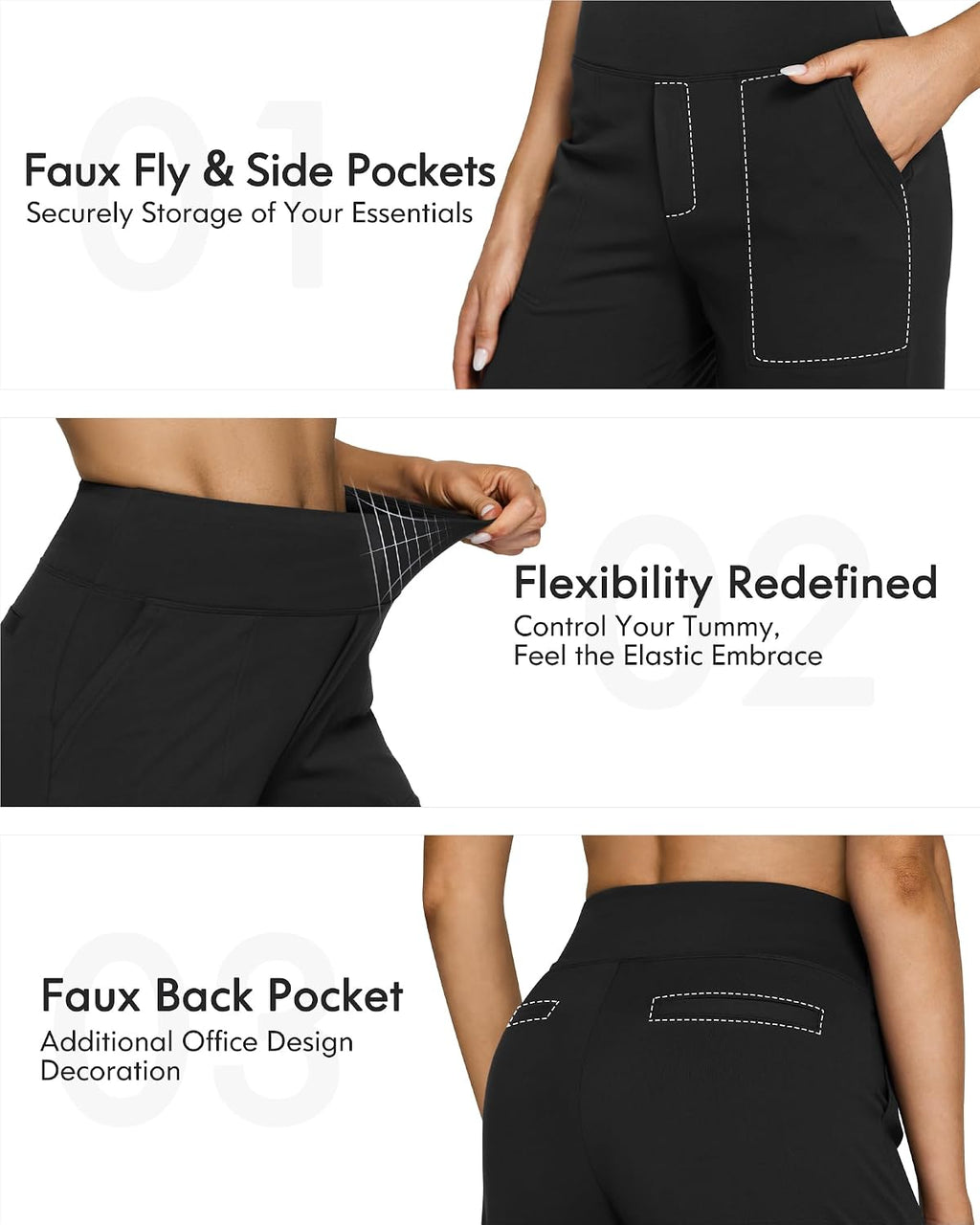 Yoga Pants for Women Wide Leg Pants with Pockets High Waisted | Moisture Wicking, Soft Comfortable Feel, 4-Way Stretch, Faux Fly, Faux Back Pockets, Yoga, Work & Casual Wear