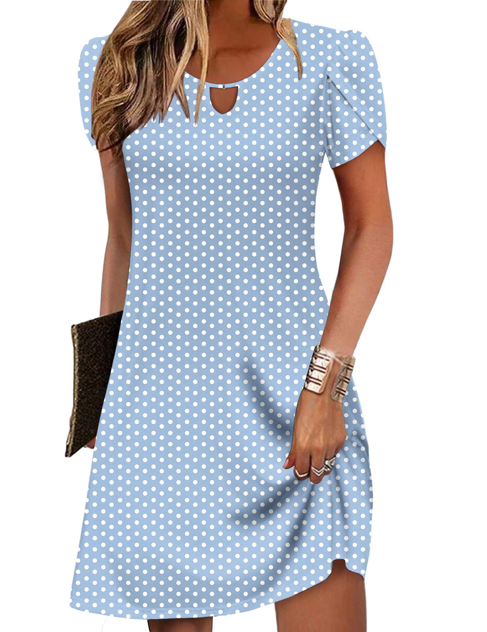 Women's Casual A-Line Dresses with Pockets Summer Floral Tshirt Dress Short Sleeve Mini Dress Flowy Sundresses