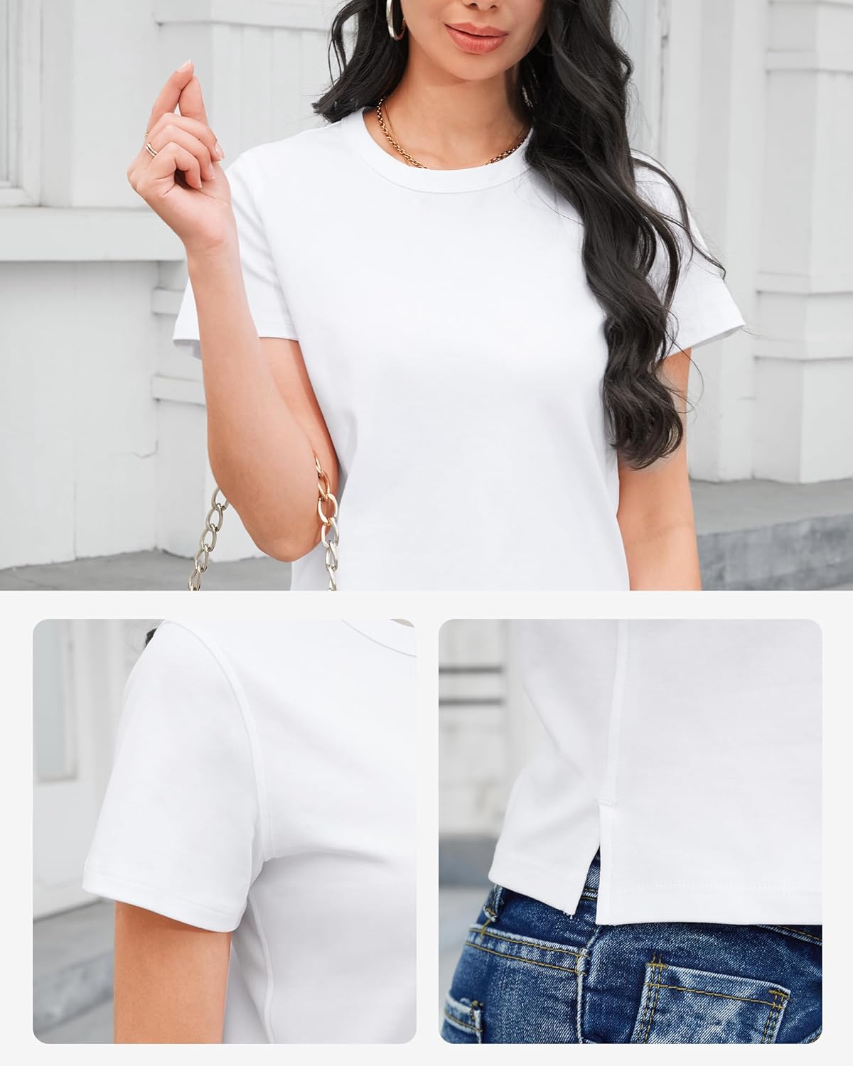 Women Cotton T Shirts Short Sleeve Basic Tees Casual Boxy Crop Tops | 100% cotton, Liquid ammonia, Silky feel, Slit sides, Double-stitched seams, Relaxed fit, Breathable, Comfort colors