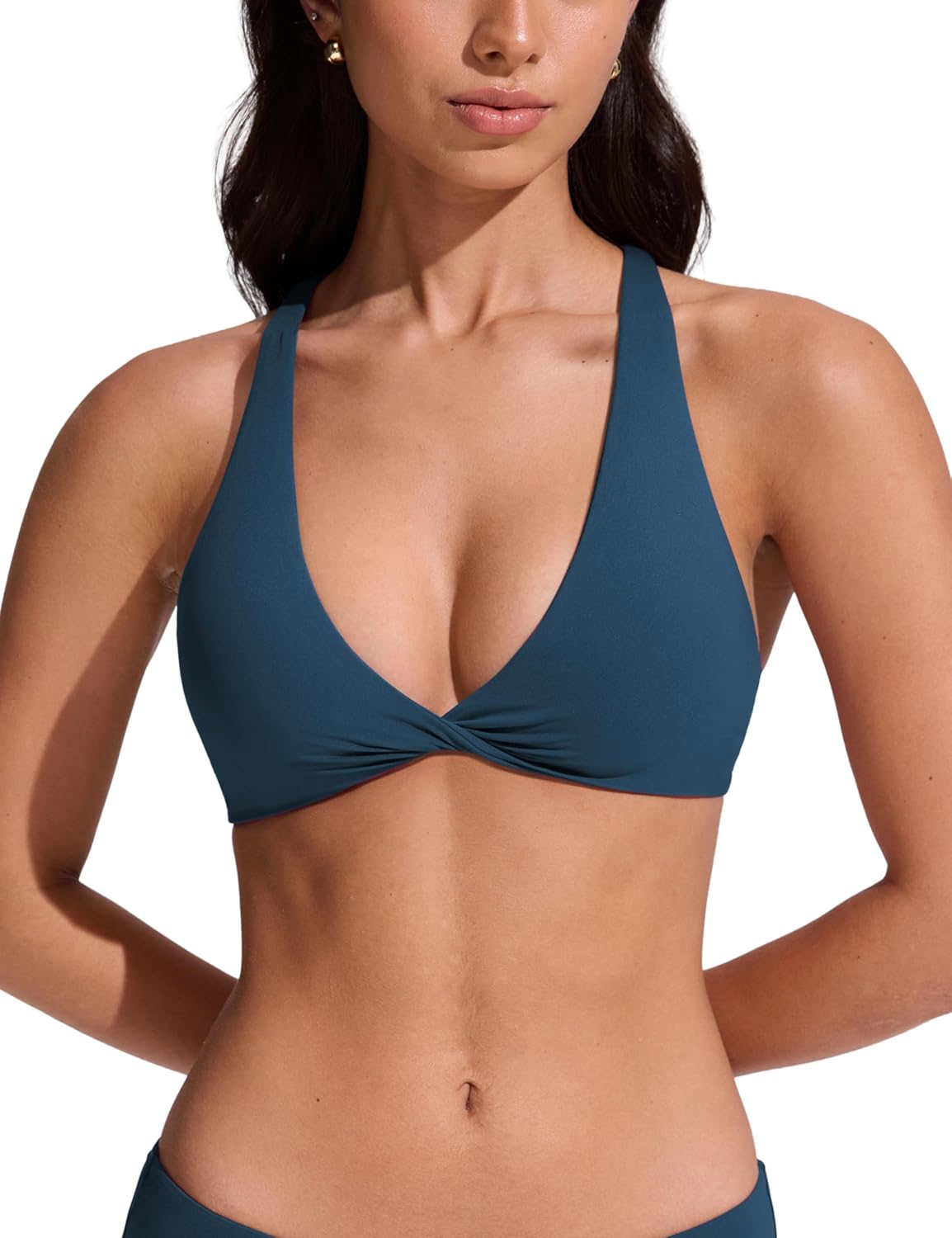 YOGA Twist Front Bikini Tops | Removable Pads, A-C Cup, V Neck, Criss Cross Back, Swim, Bathing Suit Bra for Women