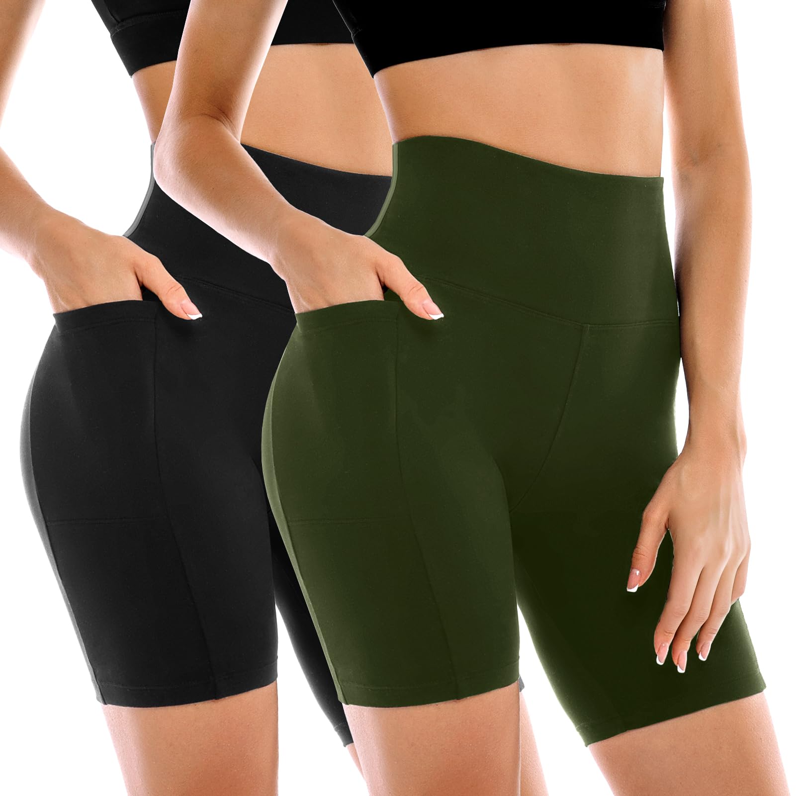 2 Pack Womens Biker Shorts with Pockets 6" | High Waisted, Tummy Control, Running, Gym, Workout, Yoga Shorts