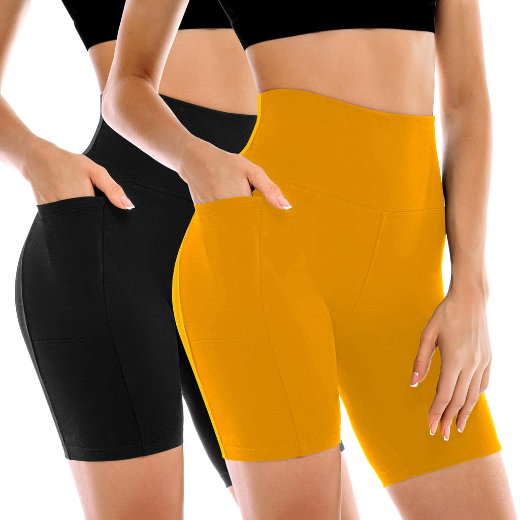 2 Pack Womens Biker Shorts with Pockets 6" | High Waisted, Tummy Control, Running, Gym, Workout, Yoga Shorts
