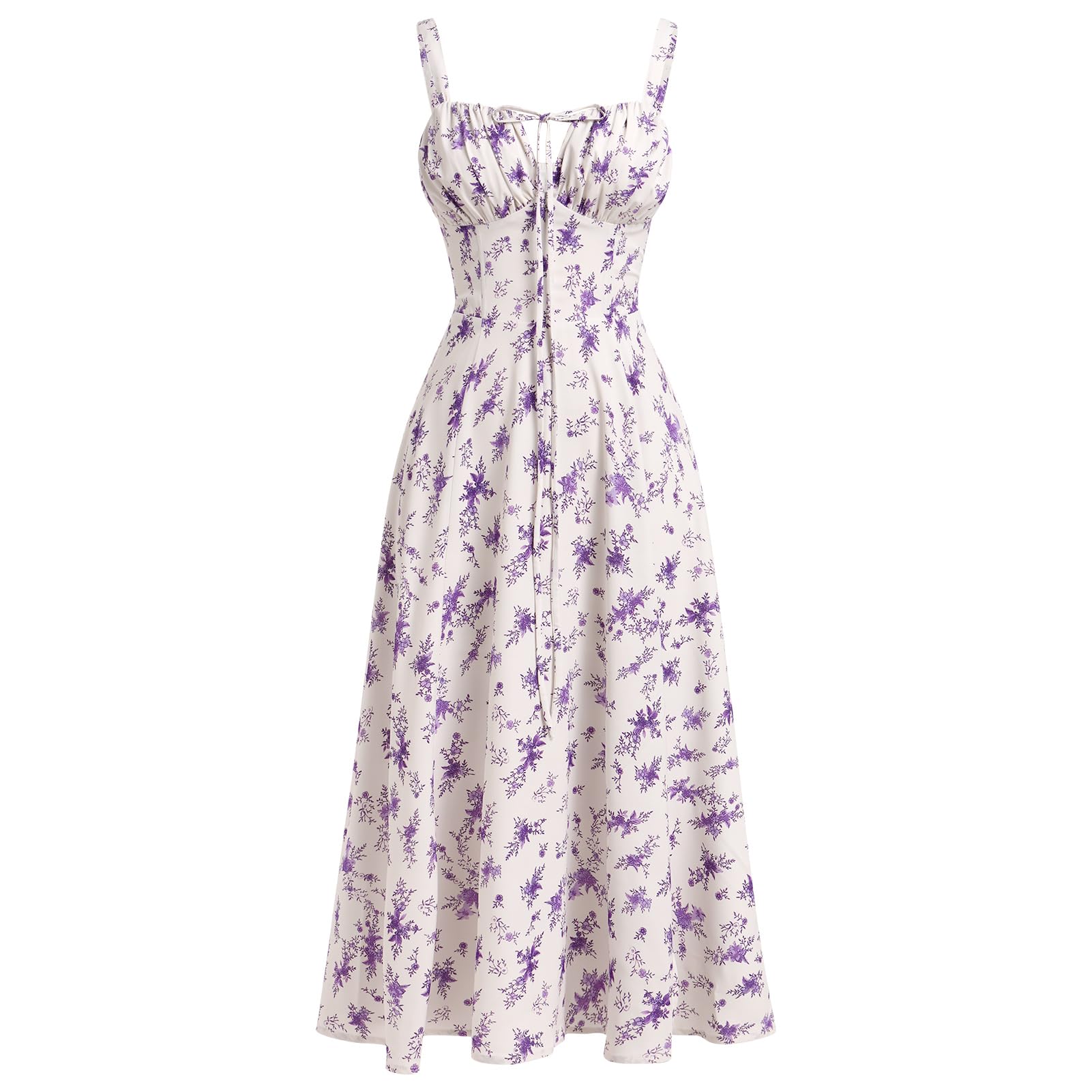 Women Floral Corset Dress Summer Dress 2026 Boho Flowy Slit Lace Up Midi Dresses Going Out A Line Casual Sundress
