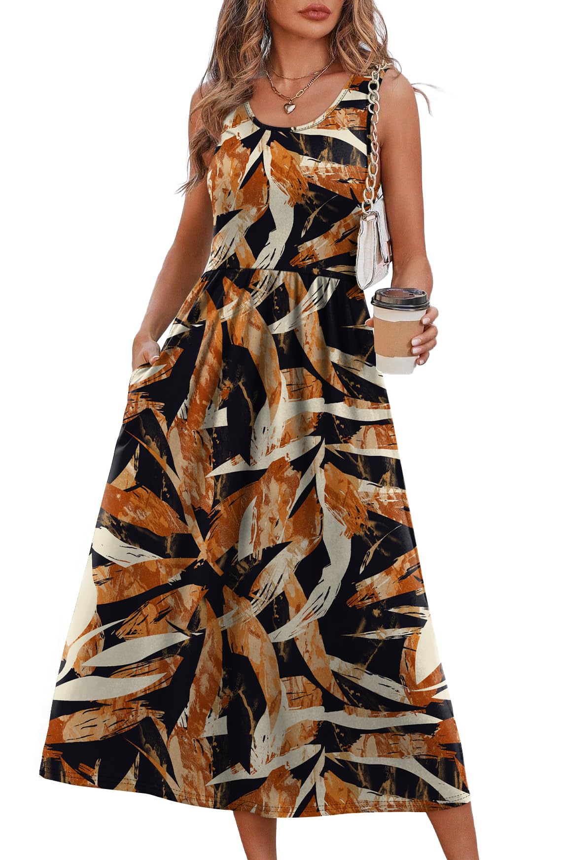 Summer Dresses for Women Flowy Casual Midi Dress Beach Vacation Sundresses with Pockets
