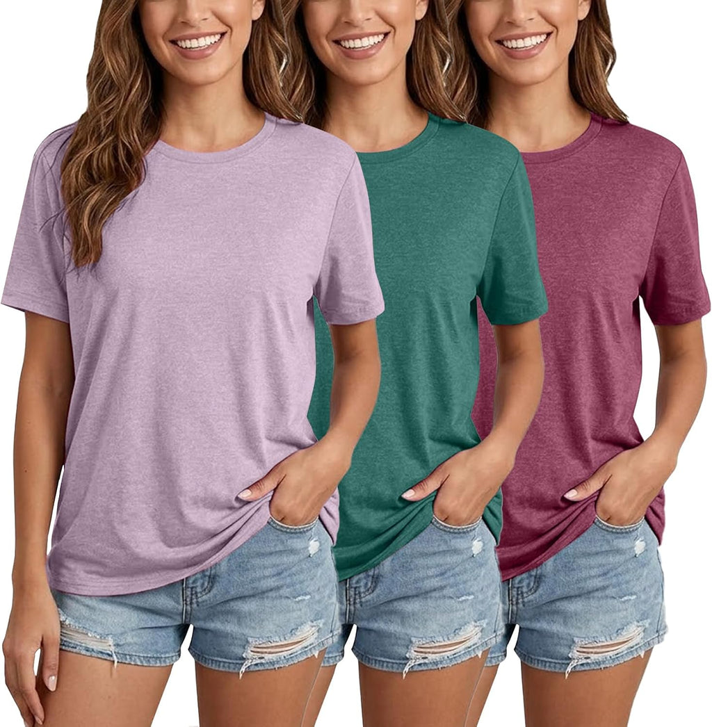 Womens 3 Pack Basic T Shirts Summer Tops 2026 Short Sleeve Tees Comfy Casual Vacation Clothes