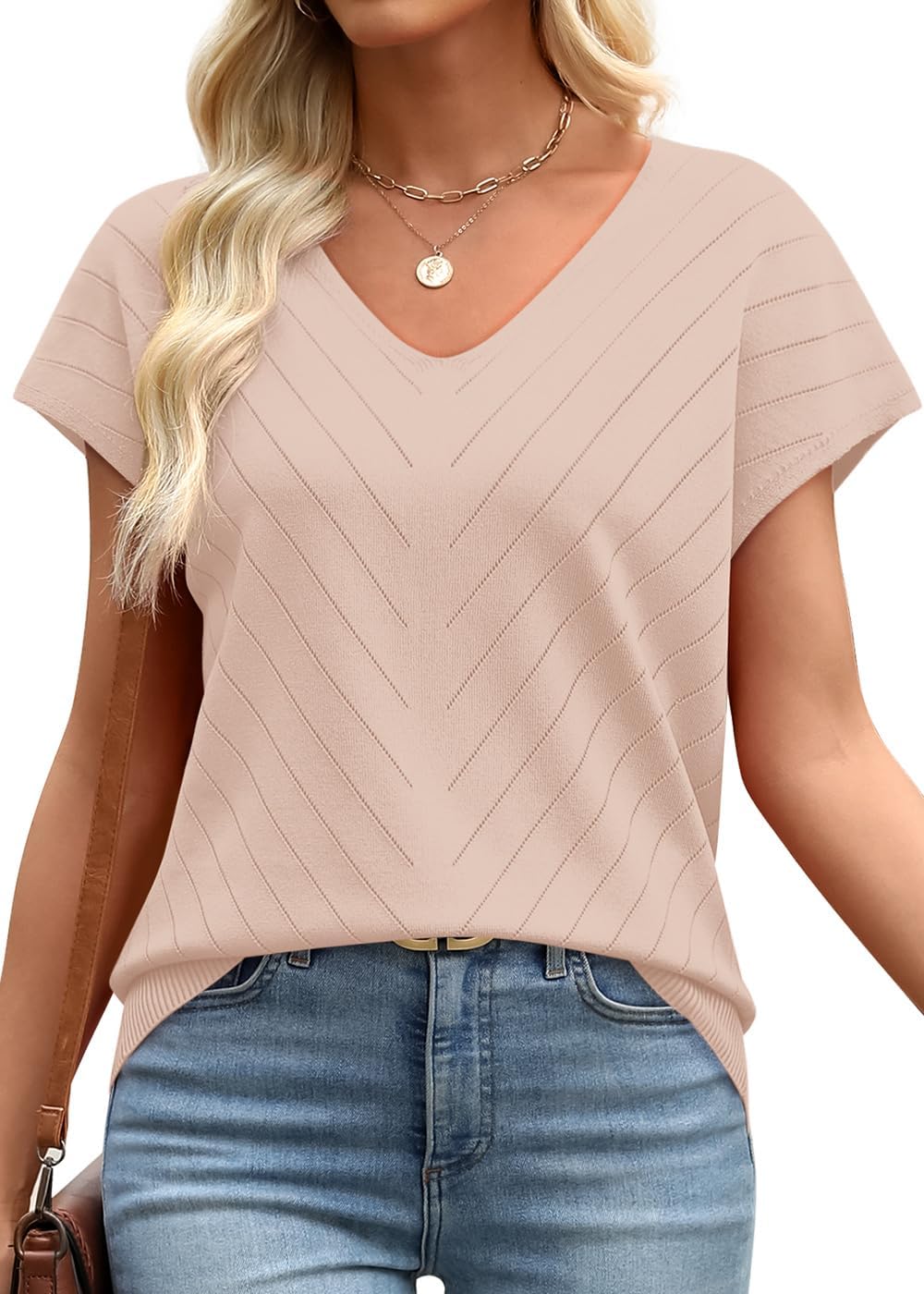 Short Sleeve Sweater for Women V Neck Trendy Summer Tops 2026 Beach Vacation Clothes Travel Business Casual Outfits