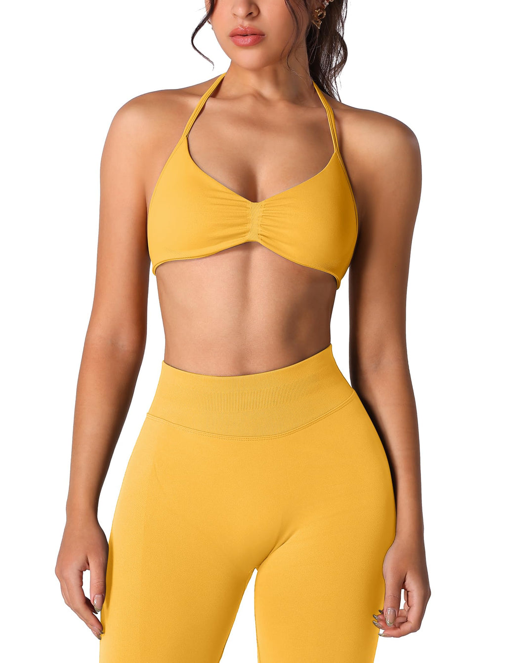 Workout Sets for Women 2 Piece Seamless Halter Sports Bra Scrunch Butt High Waist Leggings Gym Yoga Outfits