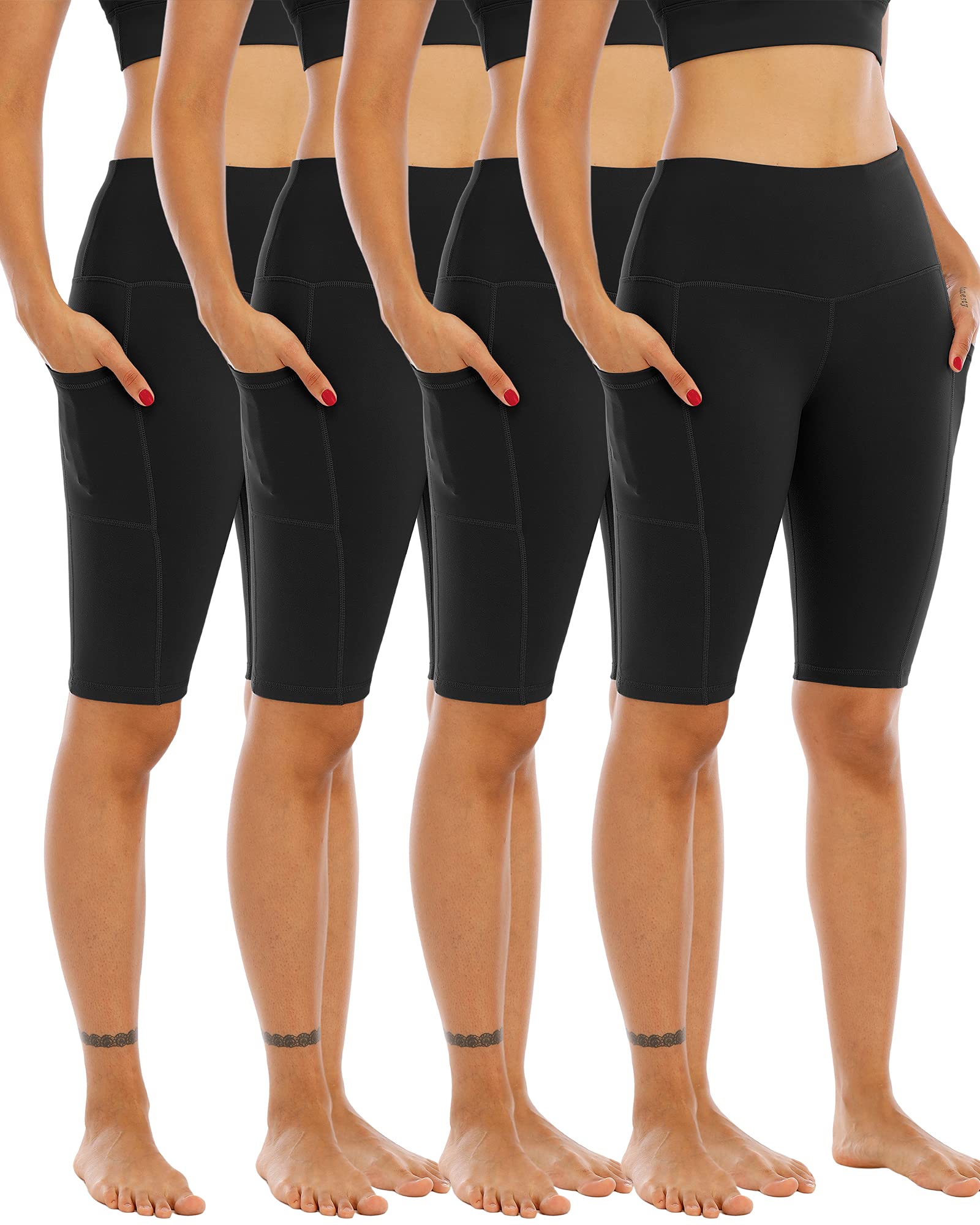 4 Pack Biker Yoga Shorts with Pockets for Women,High Waisted Athletic Running Workout Gym Shorts Tummy Control