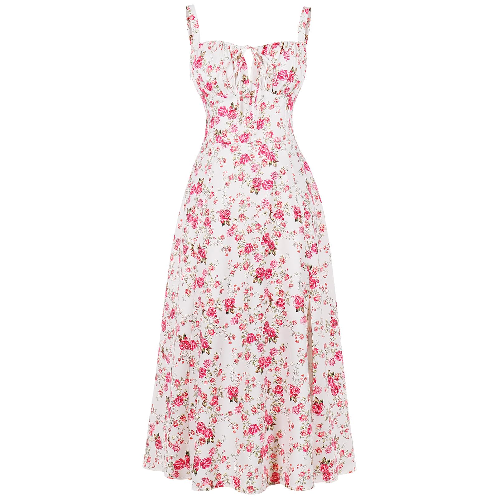 Women Floral Corset Dress Summer Dress 2026 Boho Flowy Slit Lace Up Midi Dresses Going Out A Line Casual Sundress