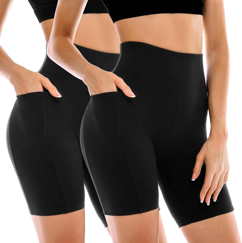 2 Pack Womens Biker Shorts with Pockets 6" | High Waisted, Tummy Control, Running, Gym, Workout, Yoga Shorts