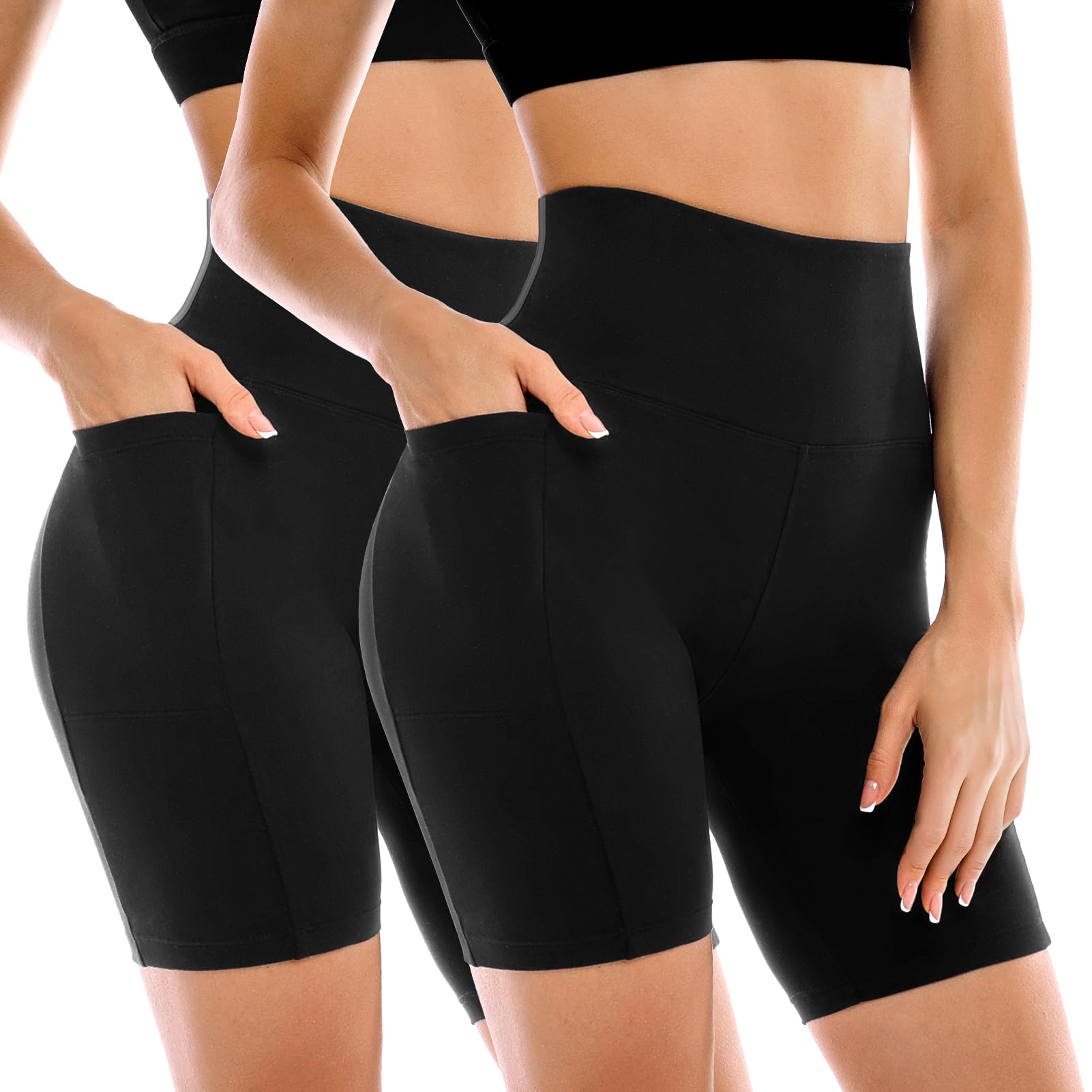 2 Pack Womens Biker Shorts with Pockets 6" | High Waisted, Tummy Control, Running, Gym, Workout, Yoga Shorts